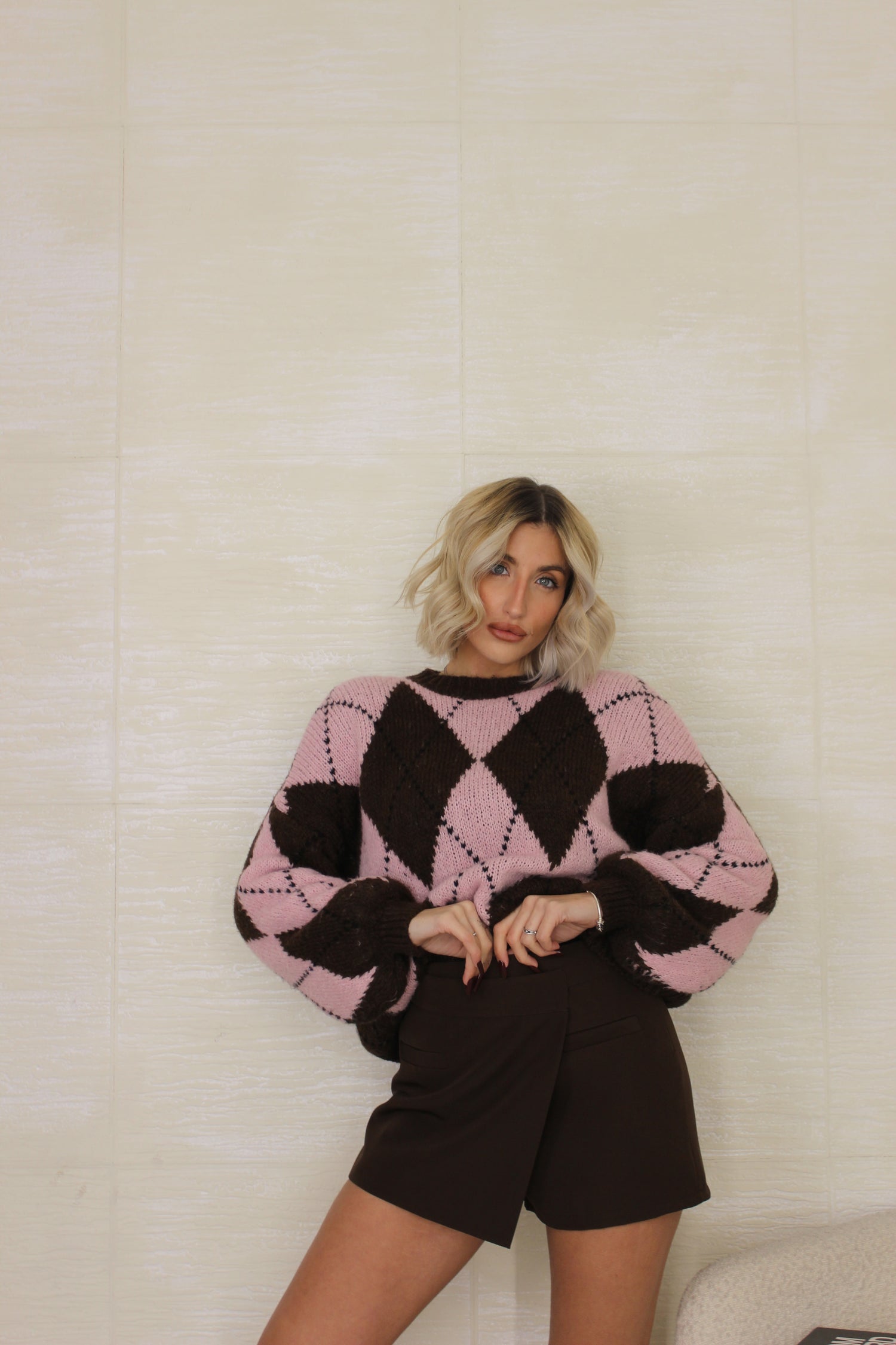 Pull rombi Marrone/Rosa