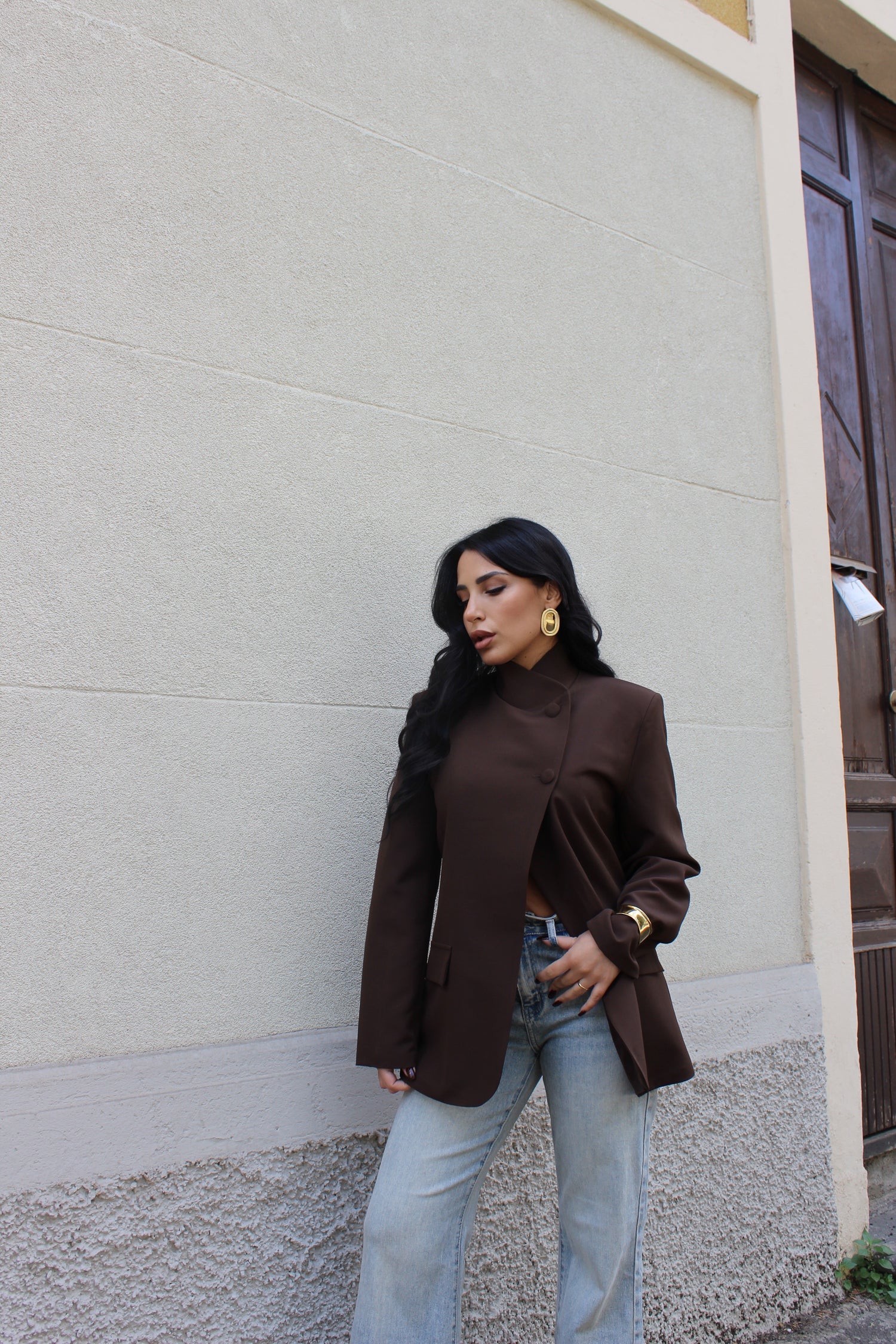 Blazer con chiusura laterale Cioccolato