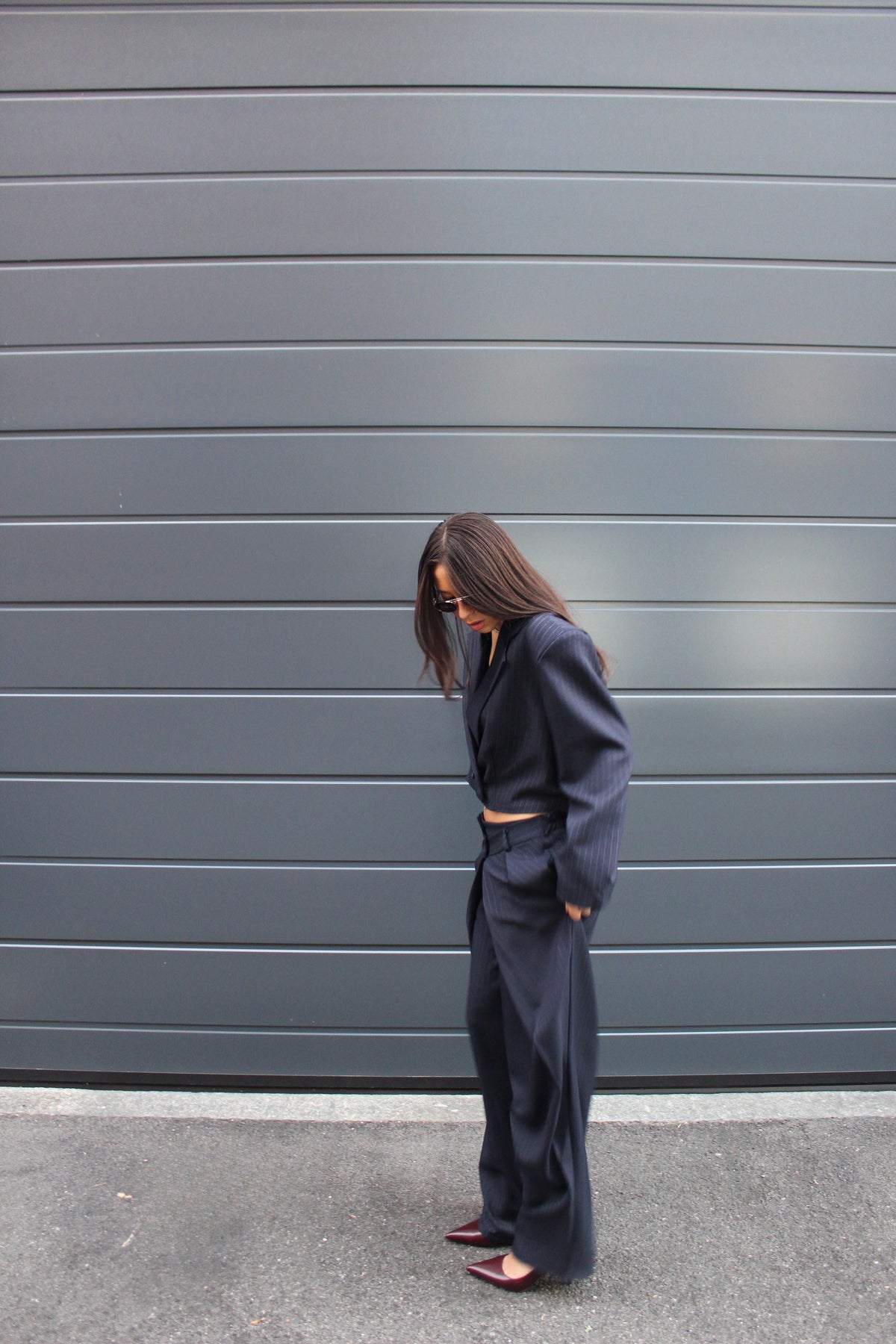 Tailleur gessato blu