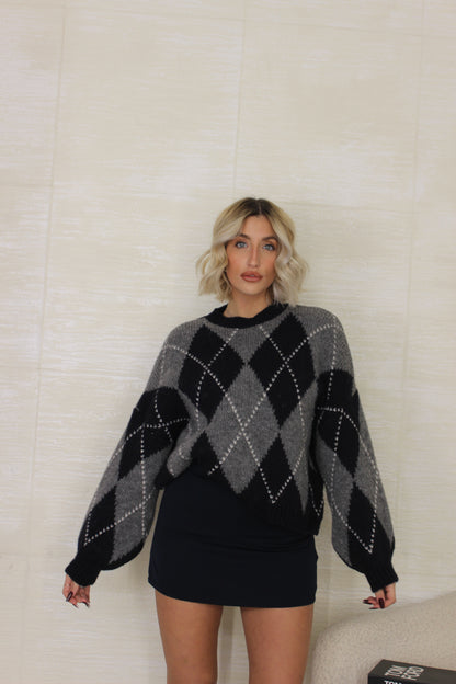 Pull rombi Grigio/Blu