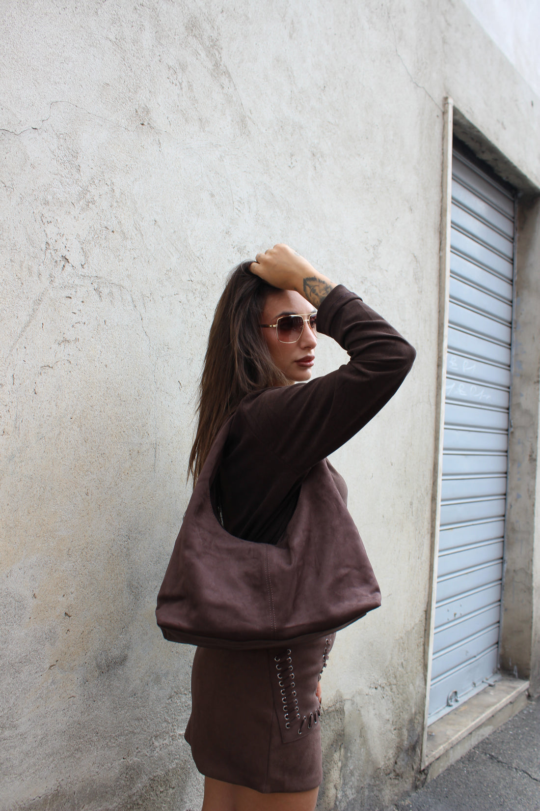 Hobo Bag in suede cioccolato