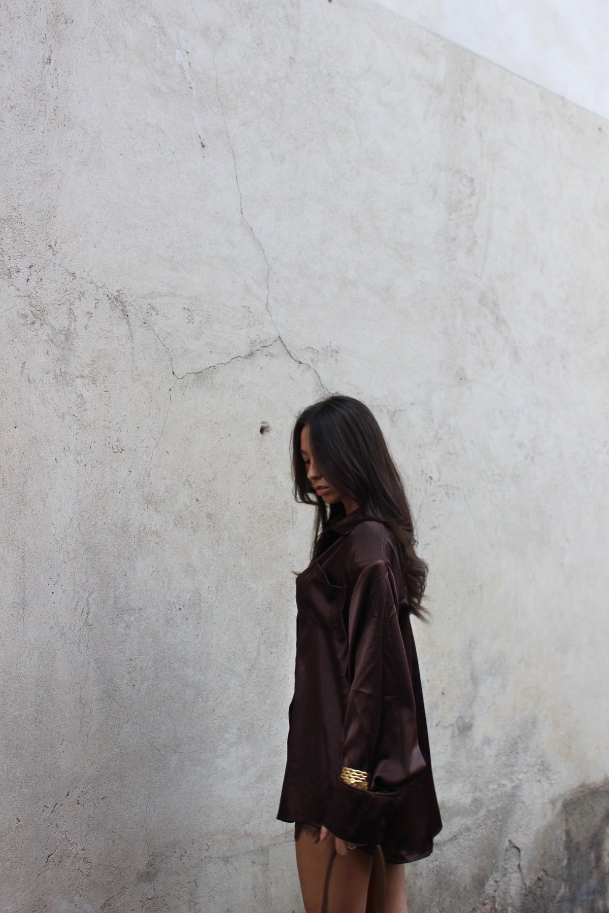 Camicia satin cioccolato