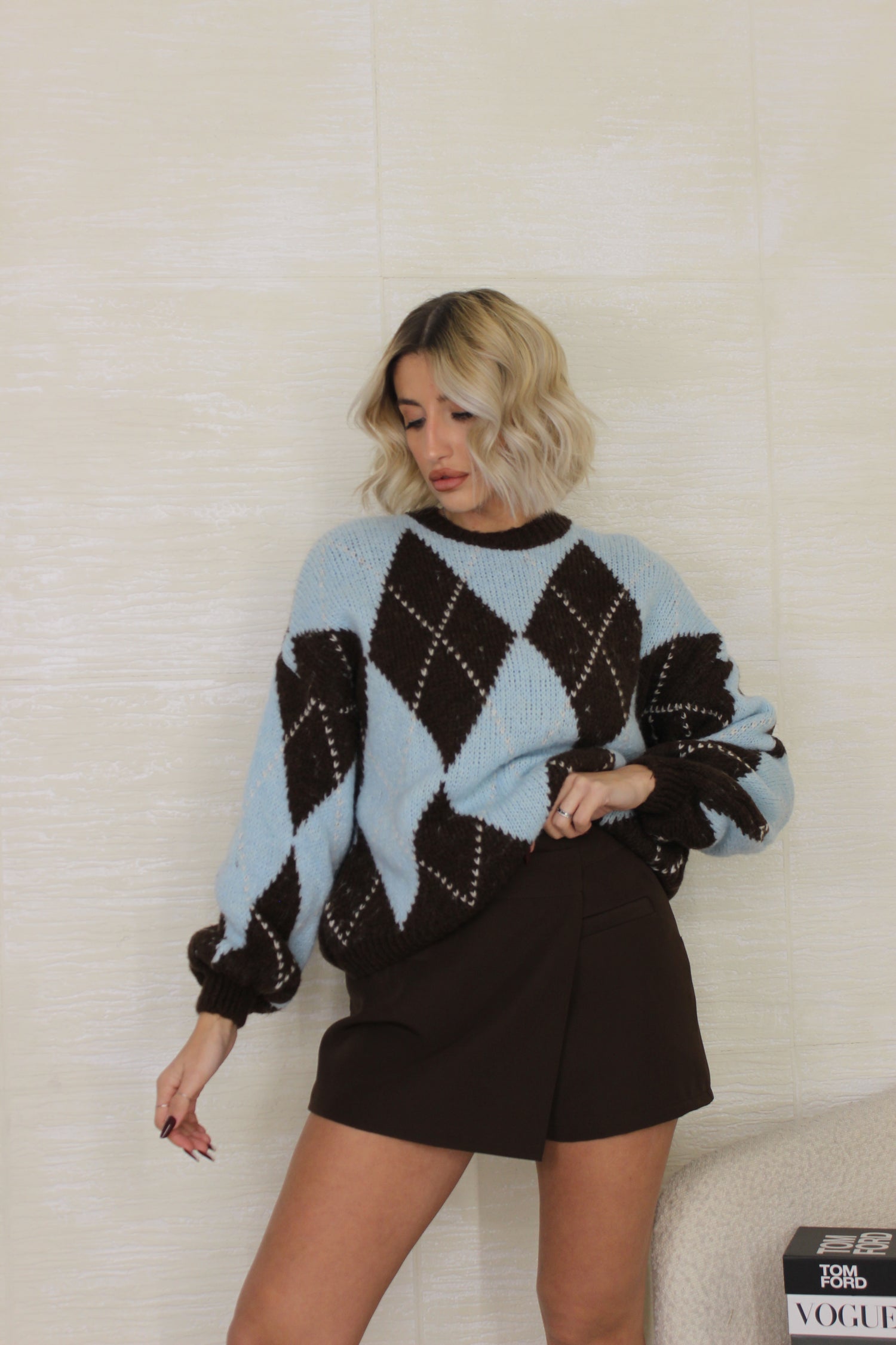 Pull rombi Marrone/Azzurro