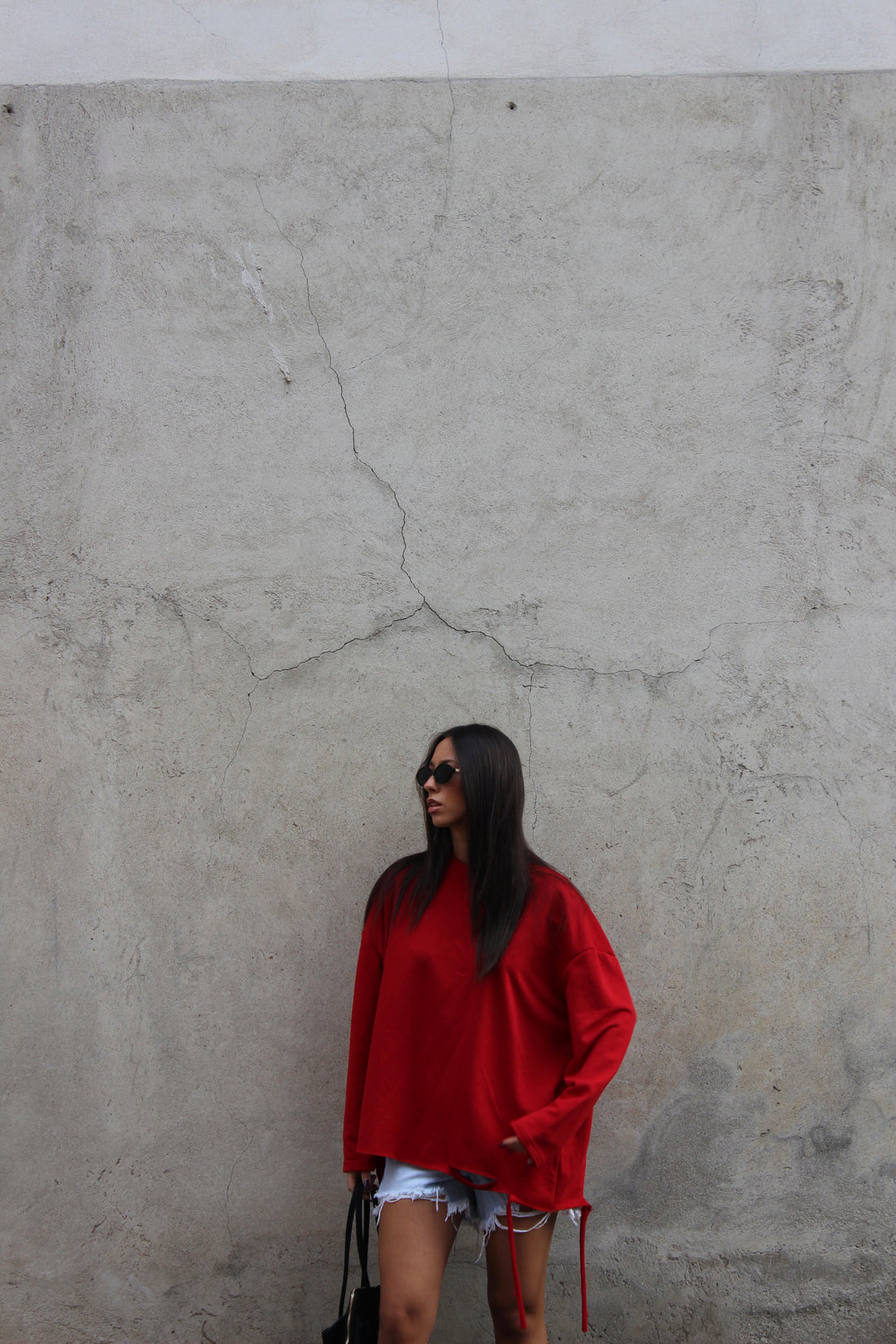 Maxi felpa ripped rosso