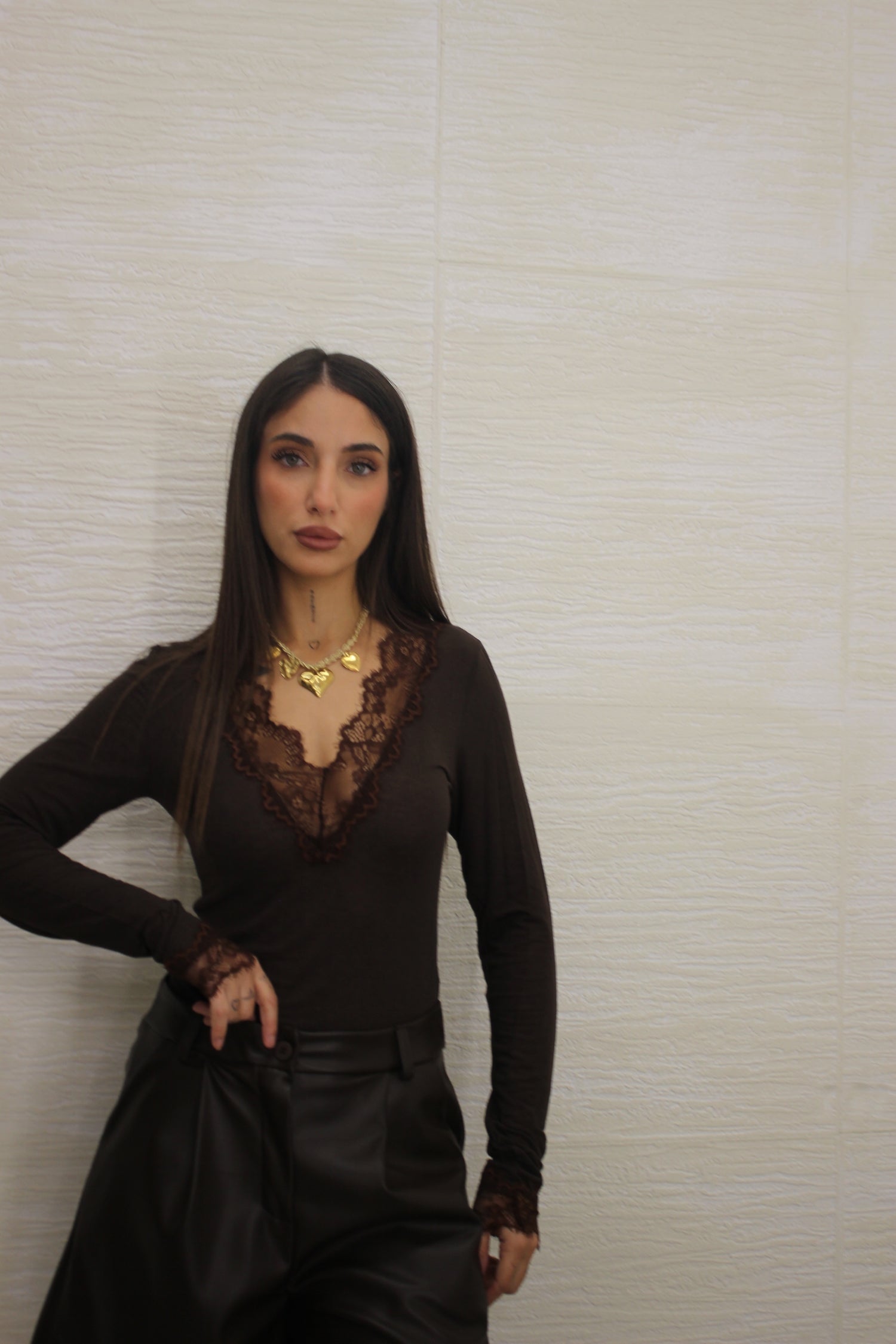 Maglia Cashmere con pizzo Bordeaux