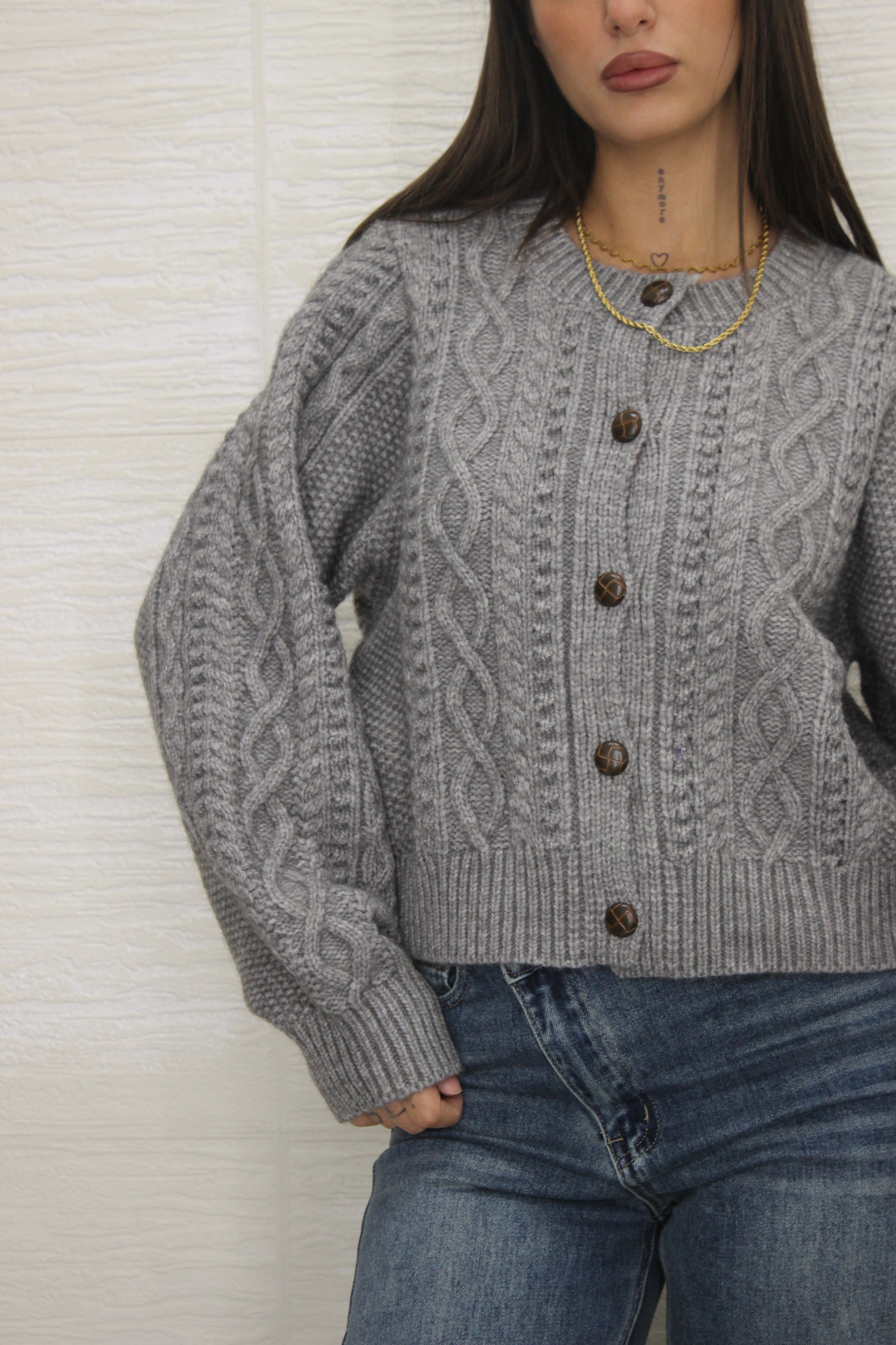 Cardigan con Bottoni Grigio