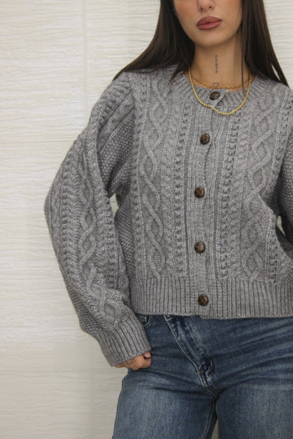 Cardigan con Bottoni Grigio