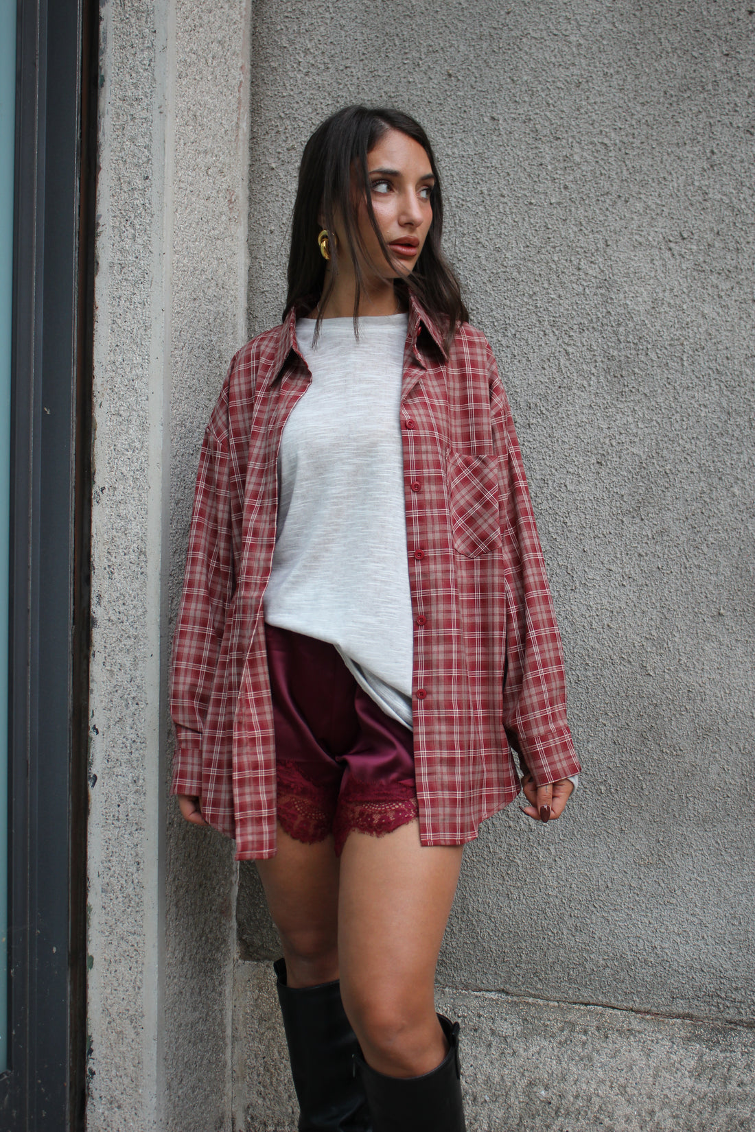 Camicia Check bordeaux