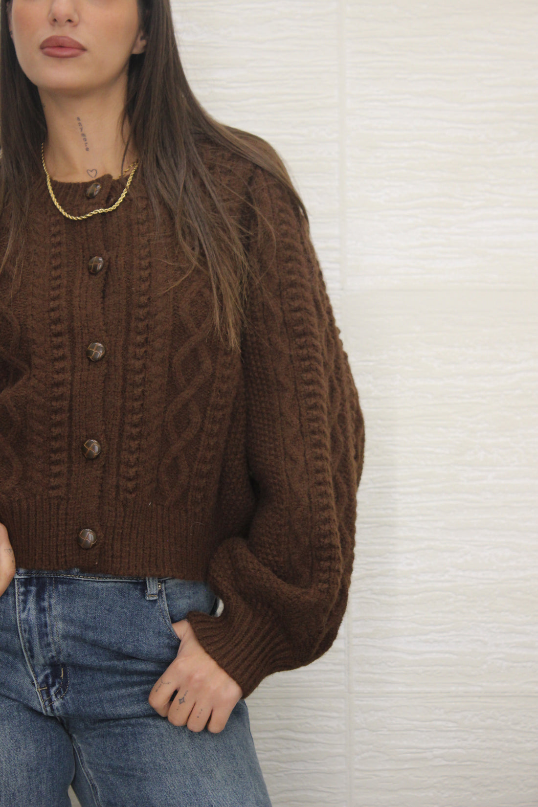 Cardigan con Bottoni Cioccolato