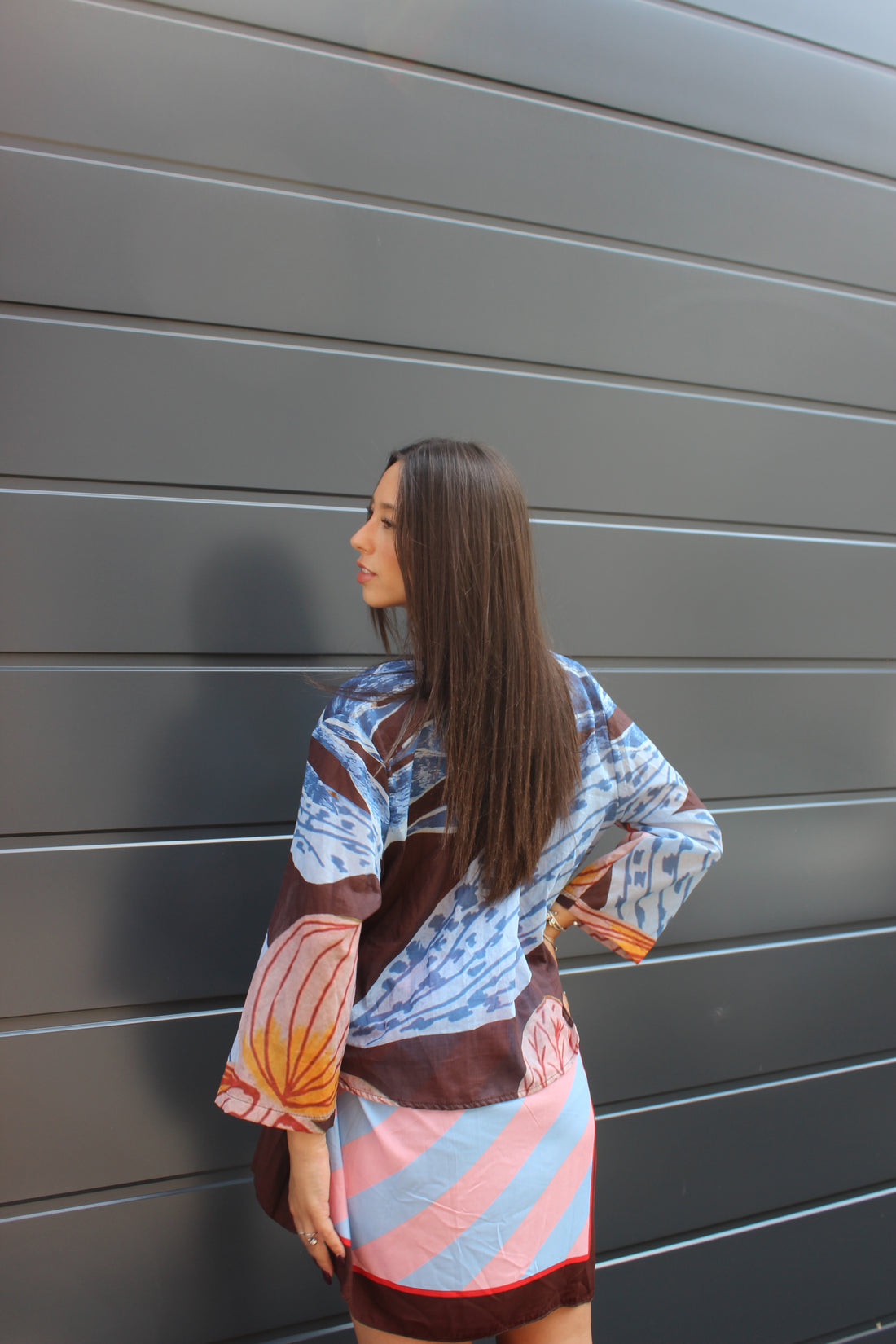 Camicia 100% cotone jungle celeste