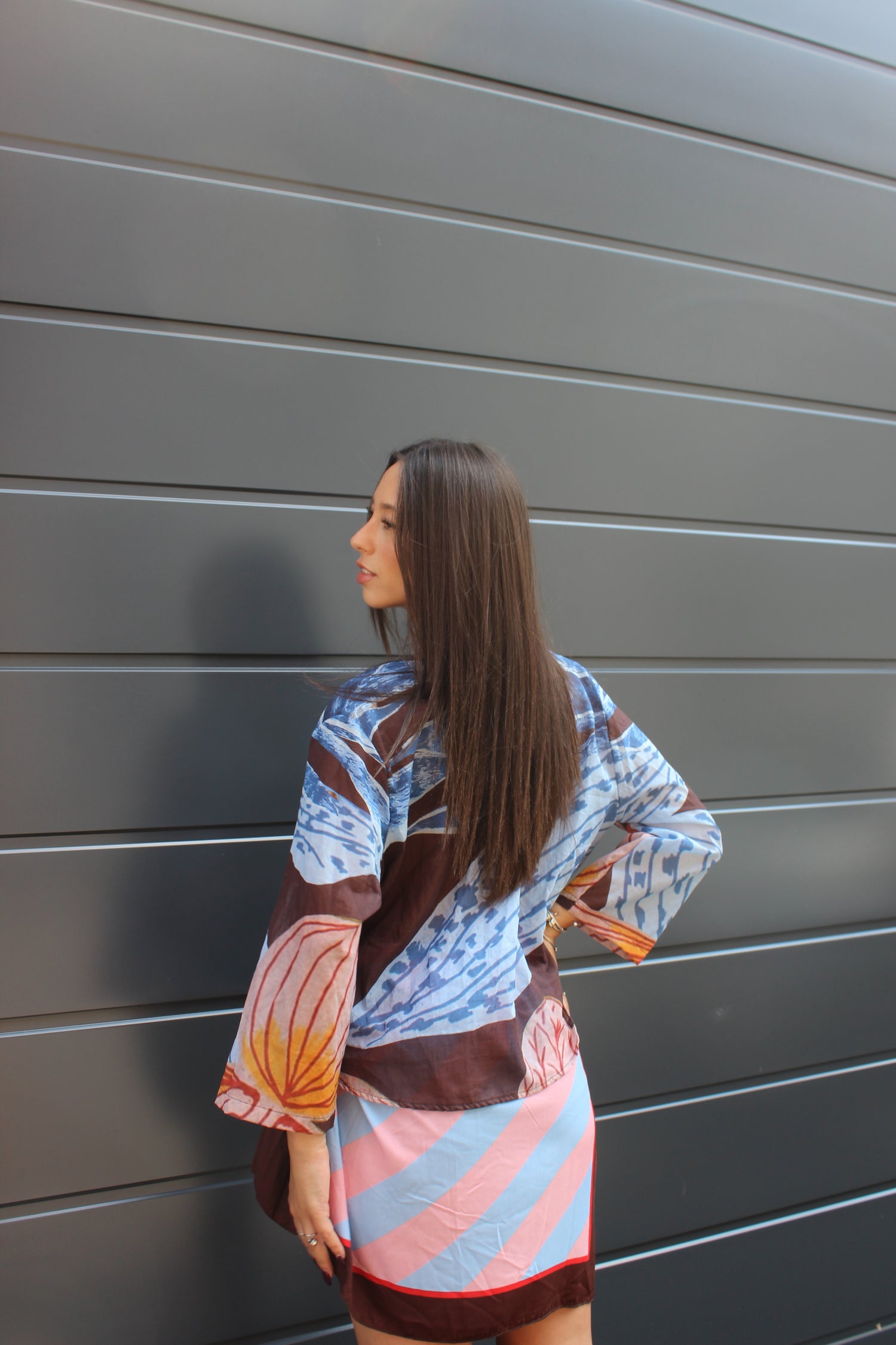 Camicia 100% cotone jungle celeste