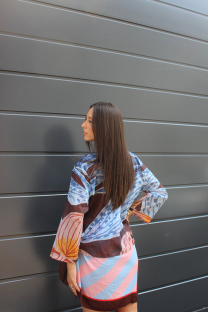 Camicia 100% cotone jungle celeste