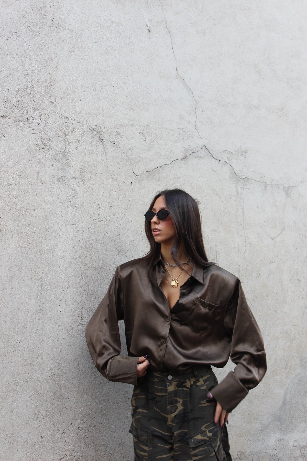 Camicia satin olive