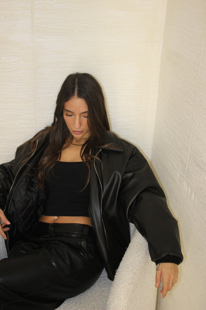 Bomber in ecopelle Nero