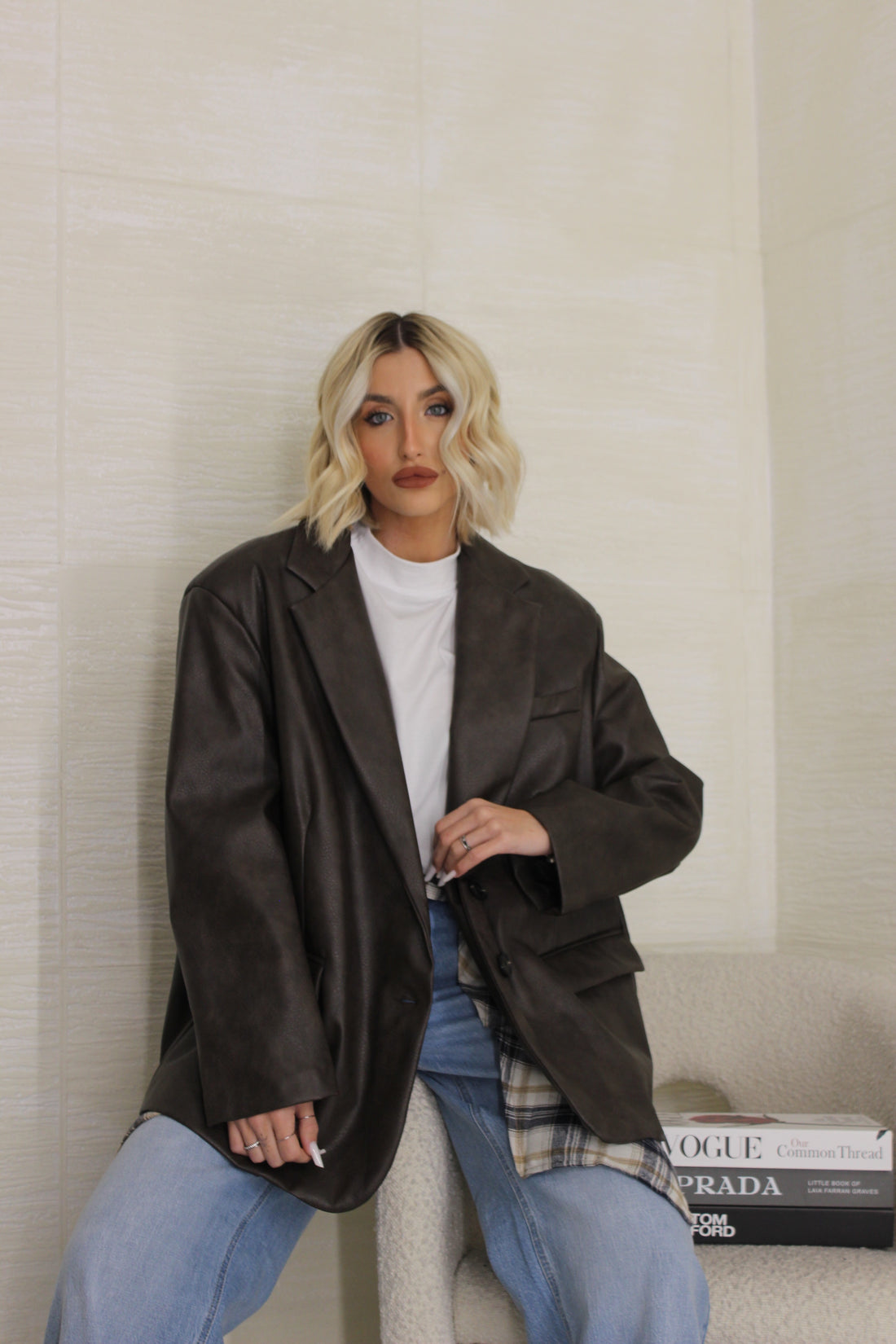 Blazer in eco pelle marrone