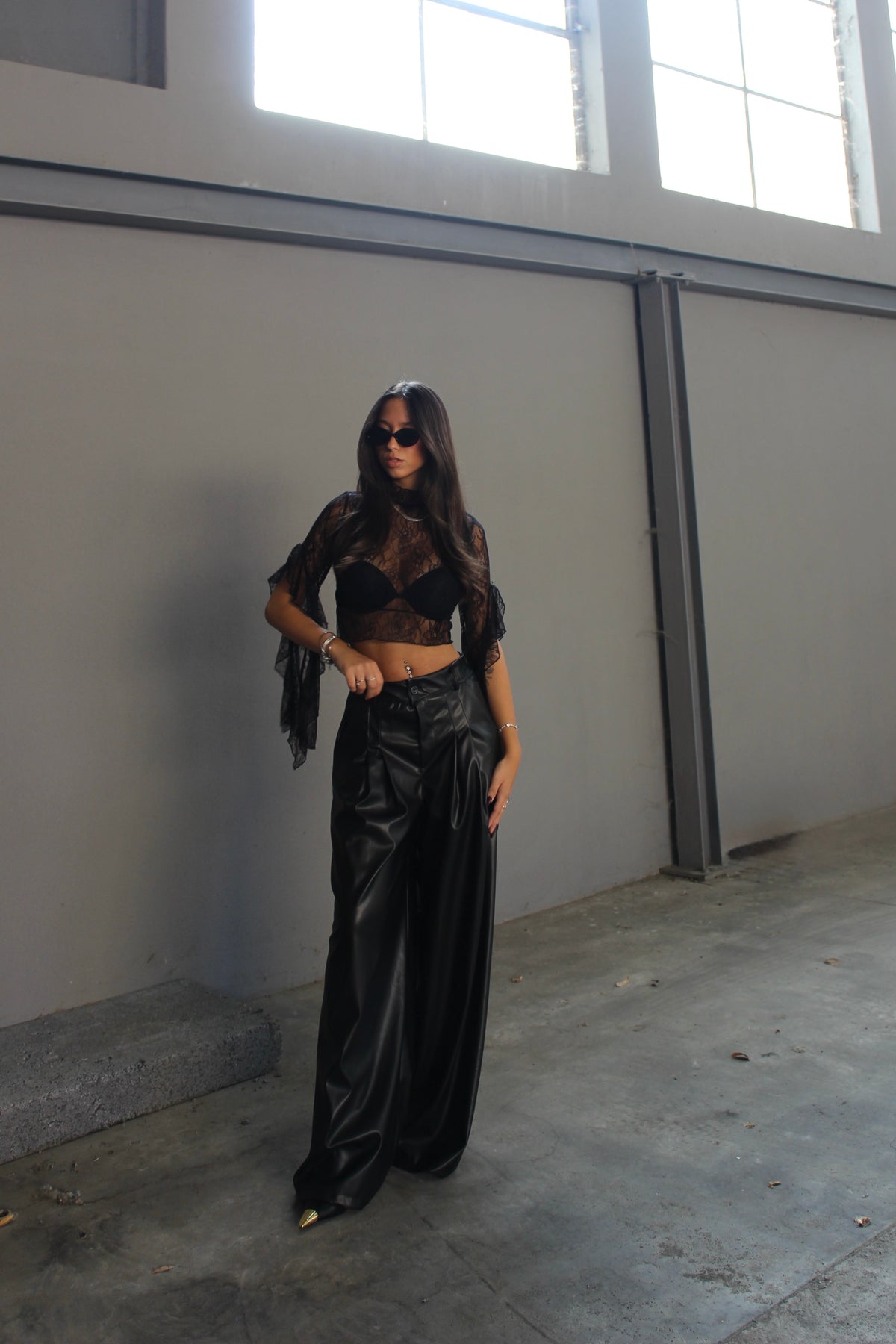 pantalone extralong ecopelle nero
