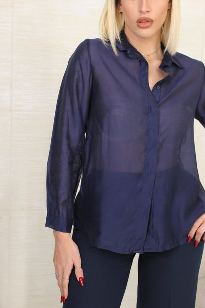 Camicia semi trasparente blu