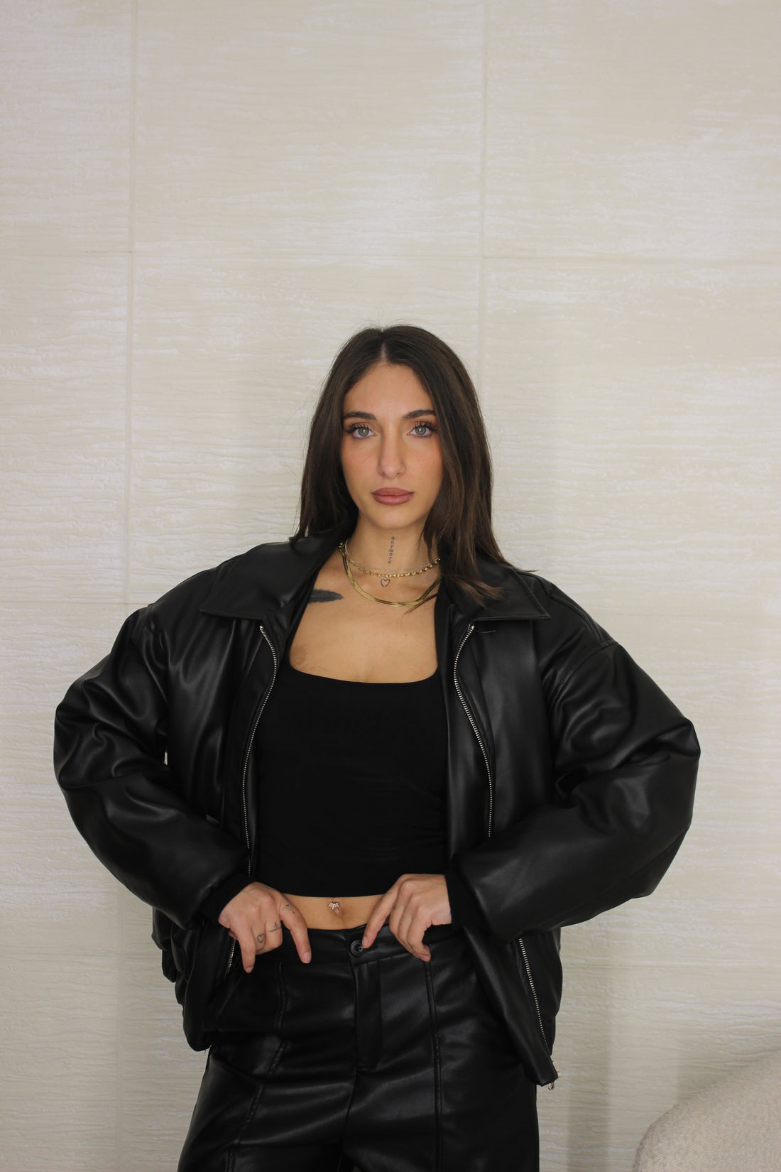 Bomber in ecopelle Nero