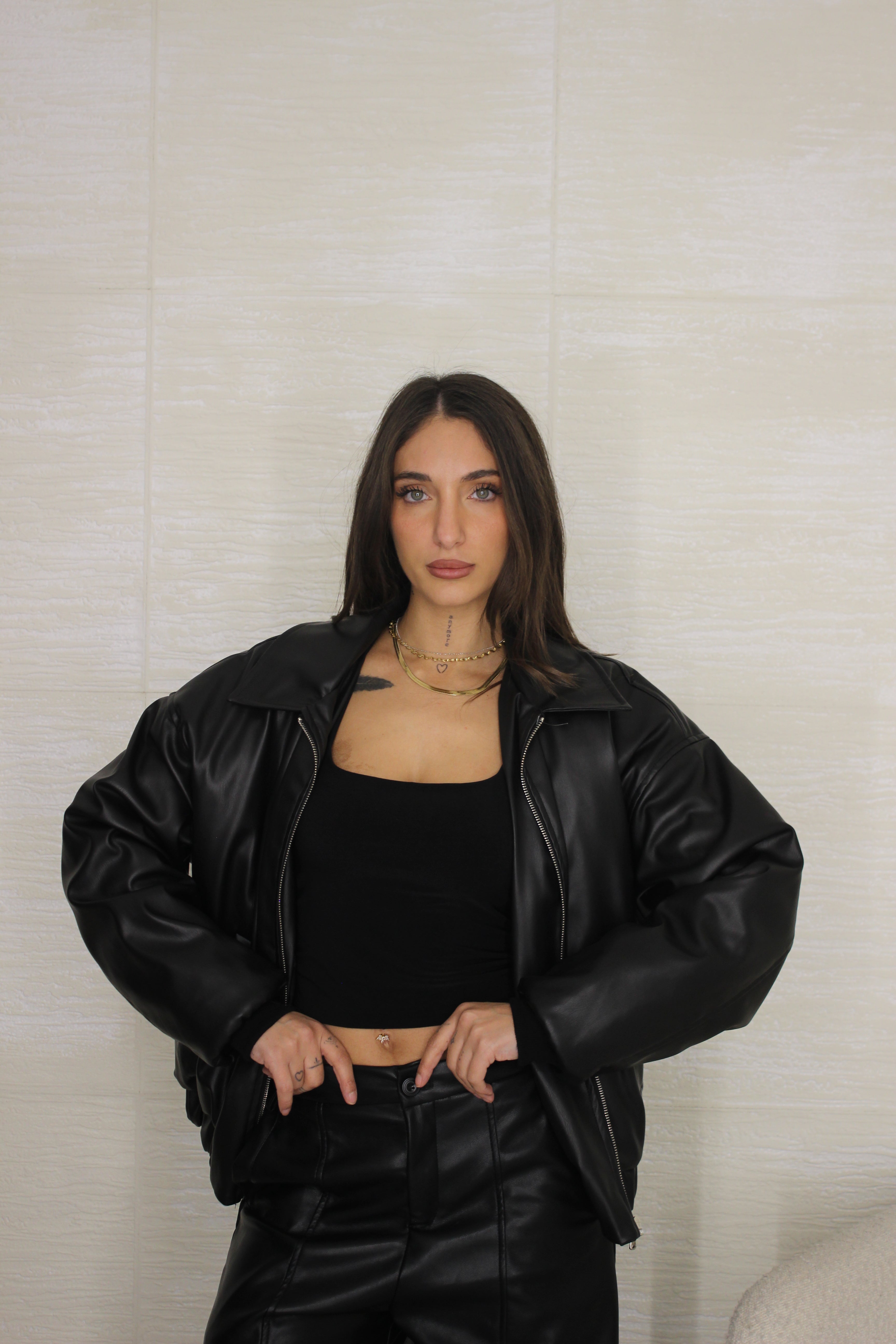 Bomber in ecopelle Nero