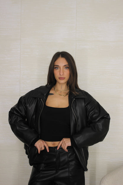Bomber in ecopelle Nero