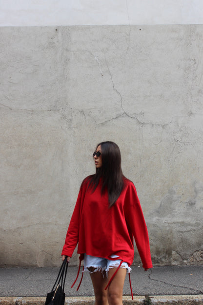 Maxi felpa ripped rosso