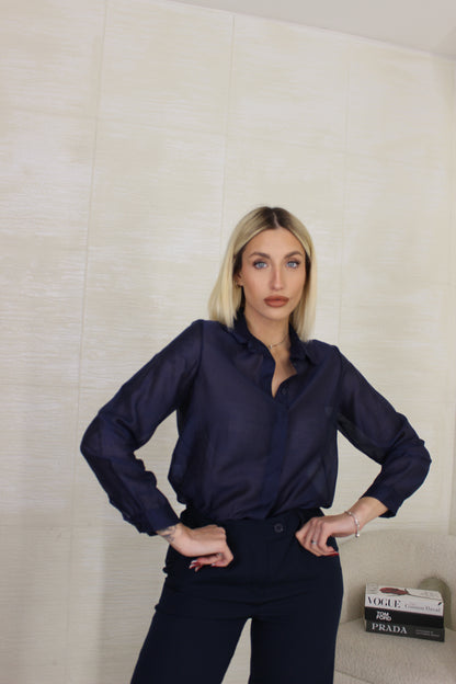 Camicia semi trasparente blu