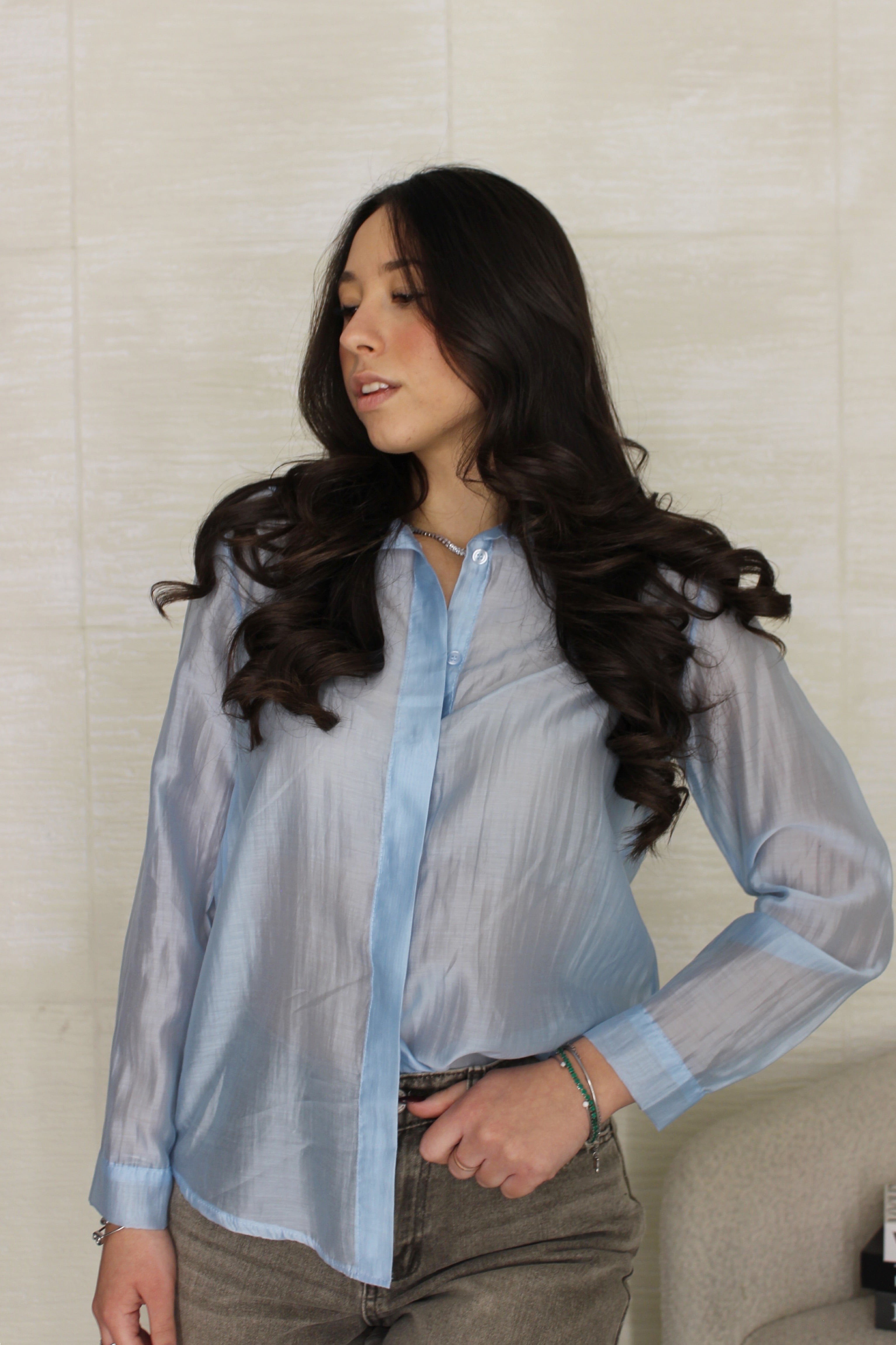 Camicia semi trasparente azzurro