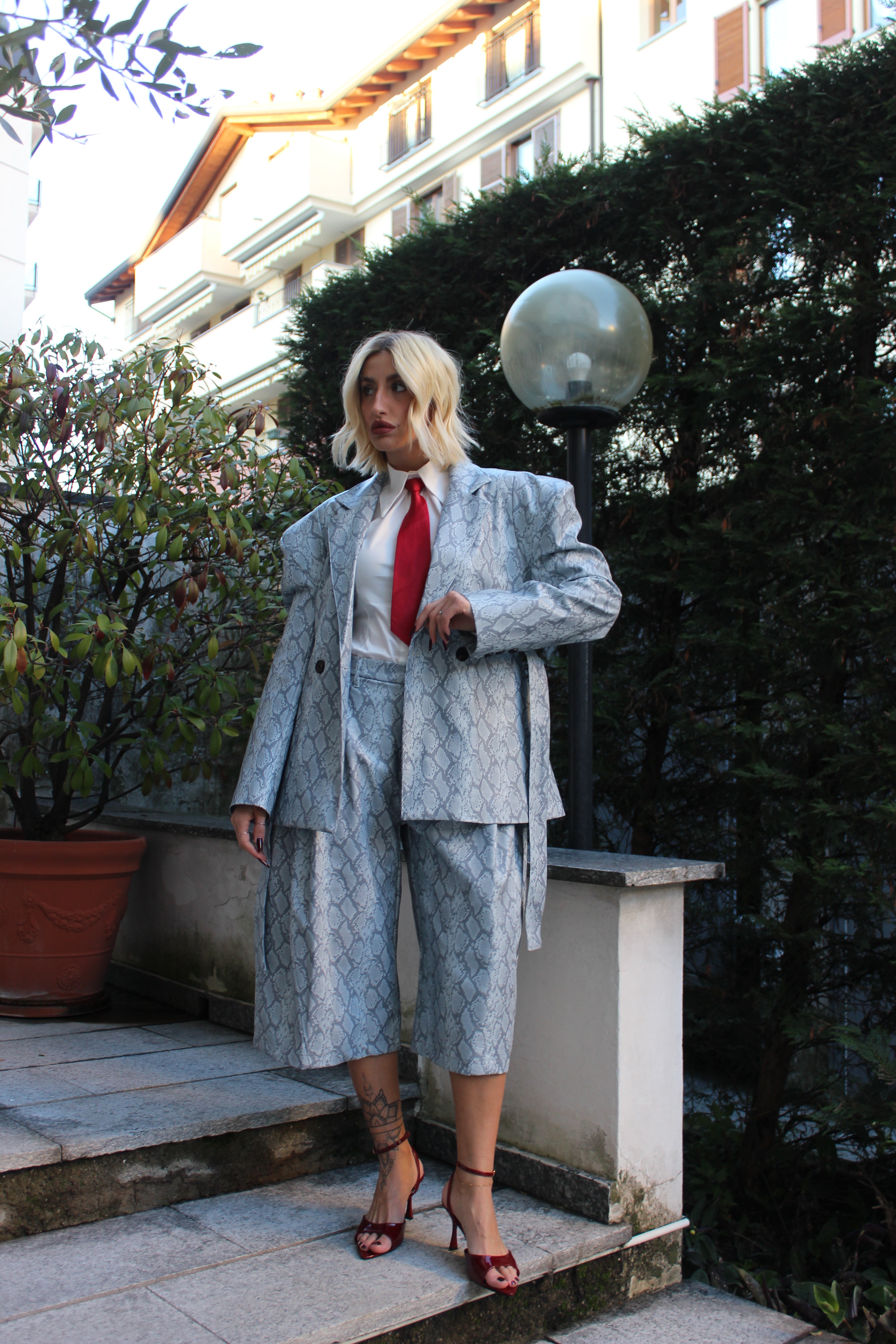 Coordinato Effetto Pitone Grigio/Azzurro