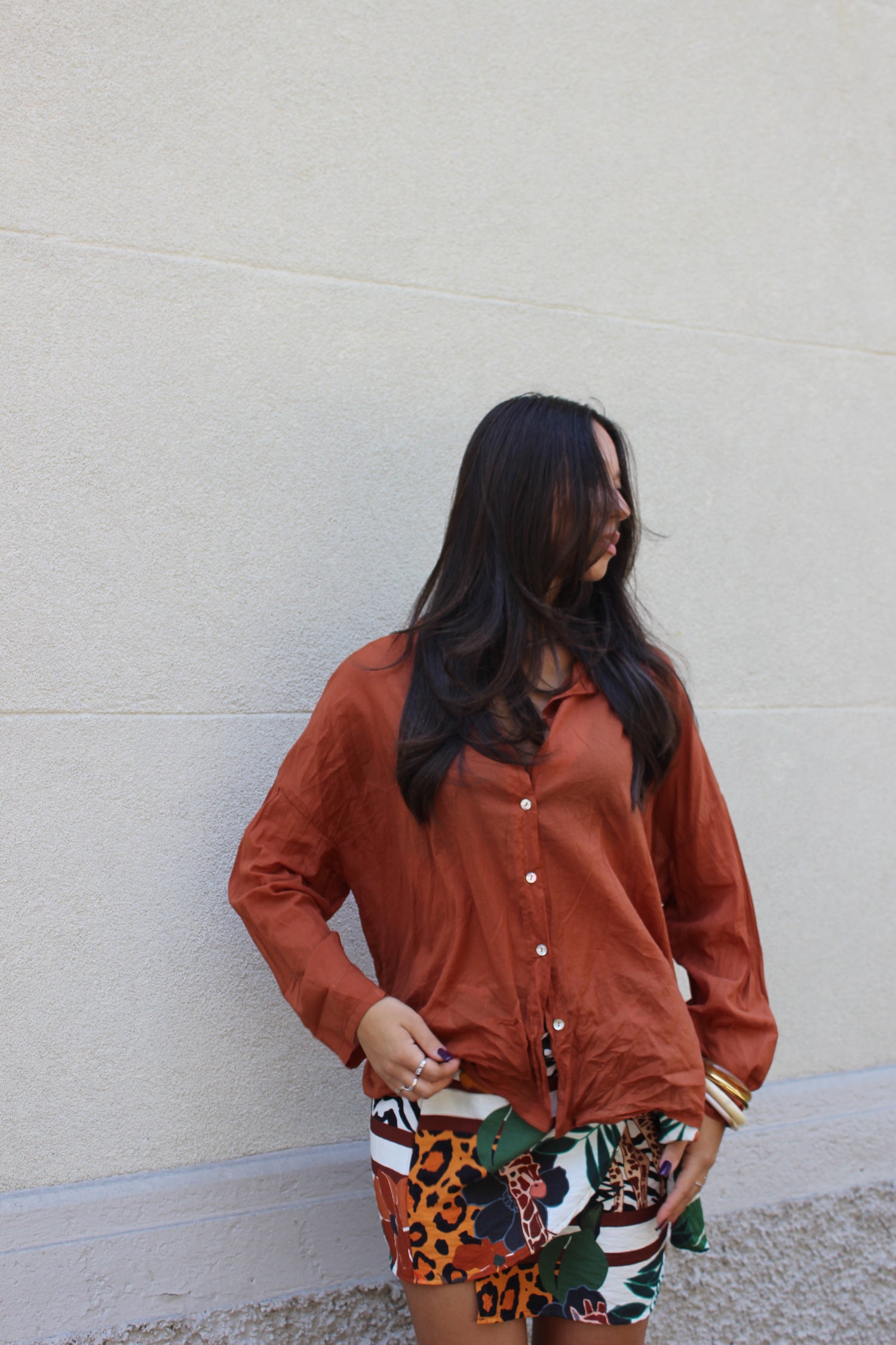 Camicia 100% cotone mattone