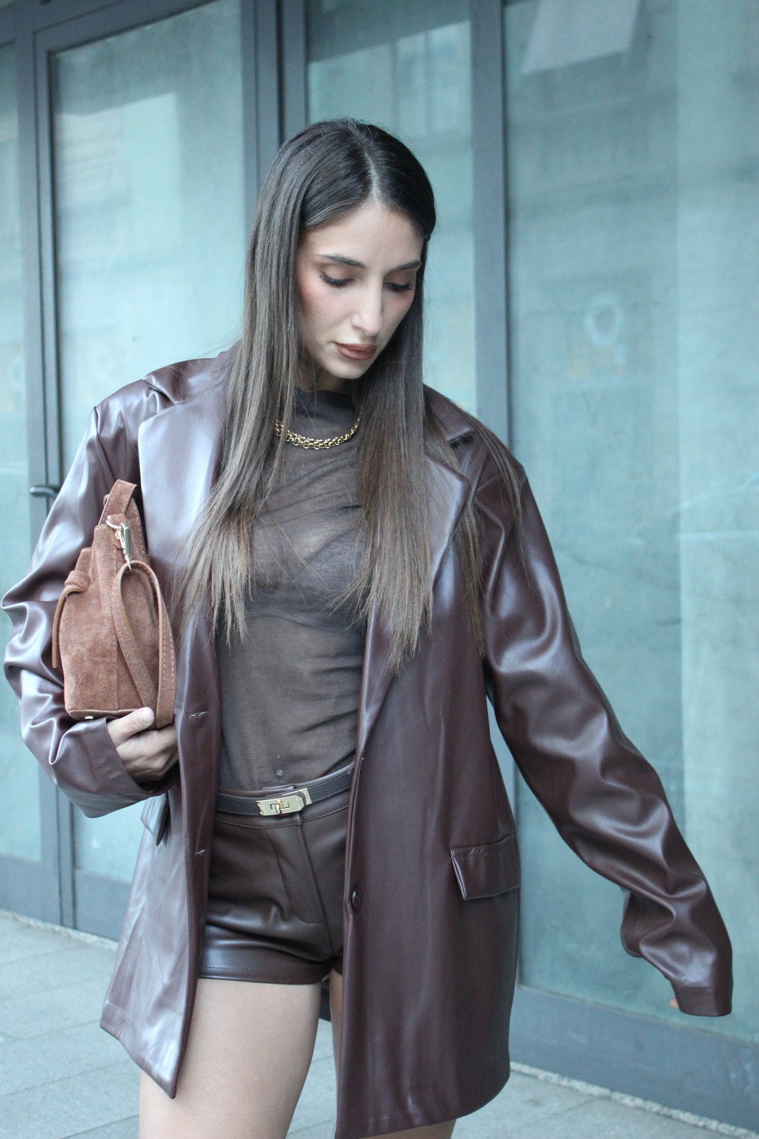 Blazer in ecopelle cioccolato