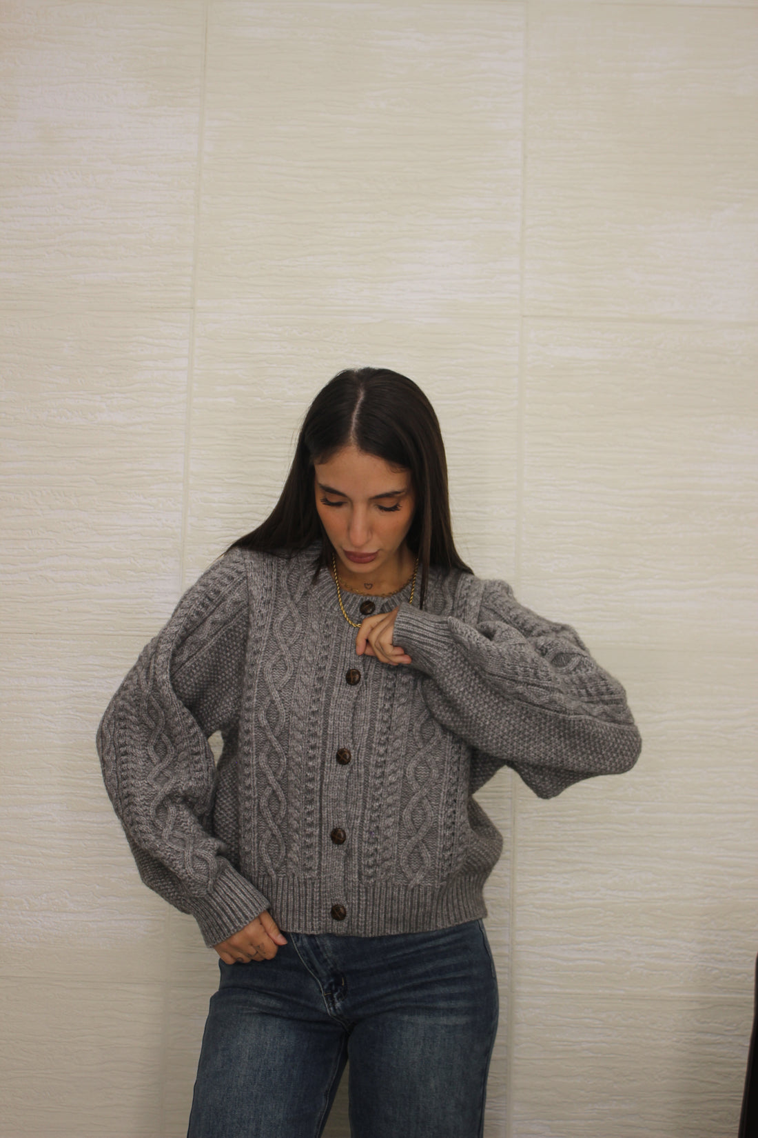 Cardigan con Bottoni Grigio