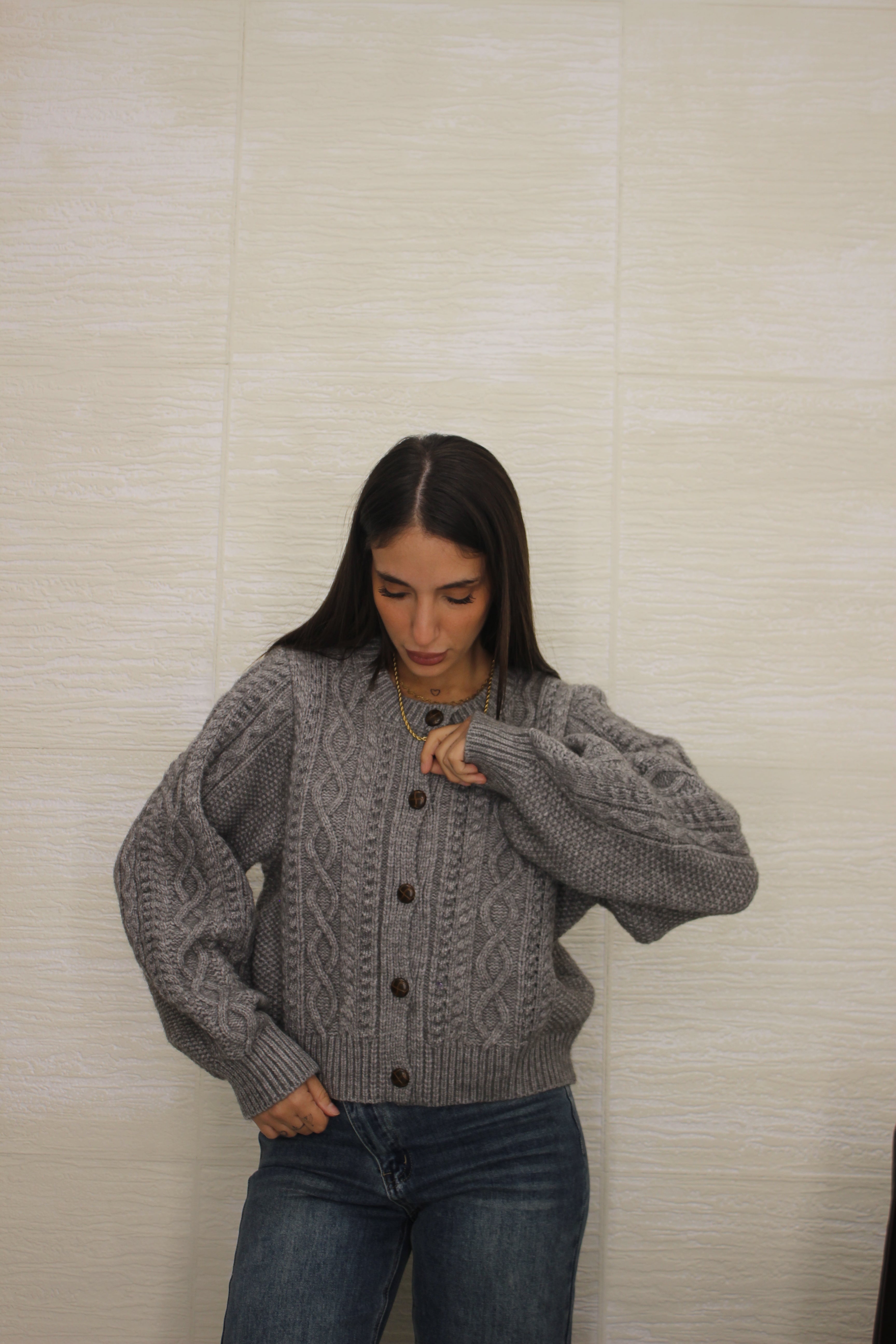 Cardigan con Bottoni Grigio