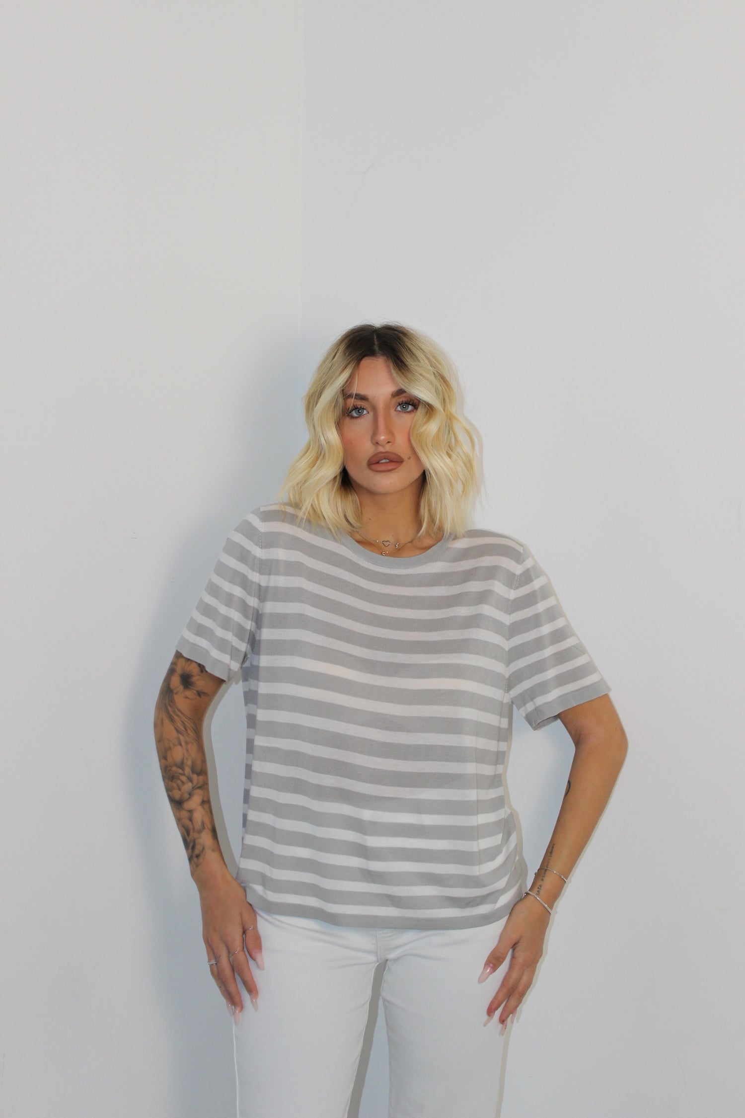 T-shirt righe Grigio