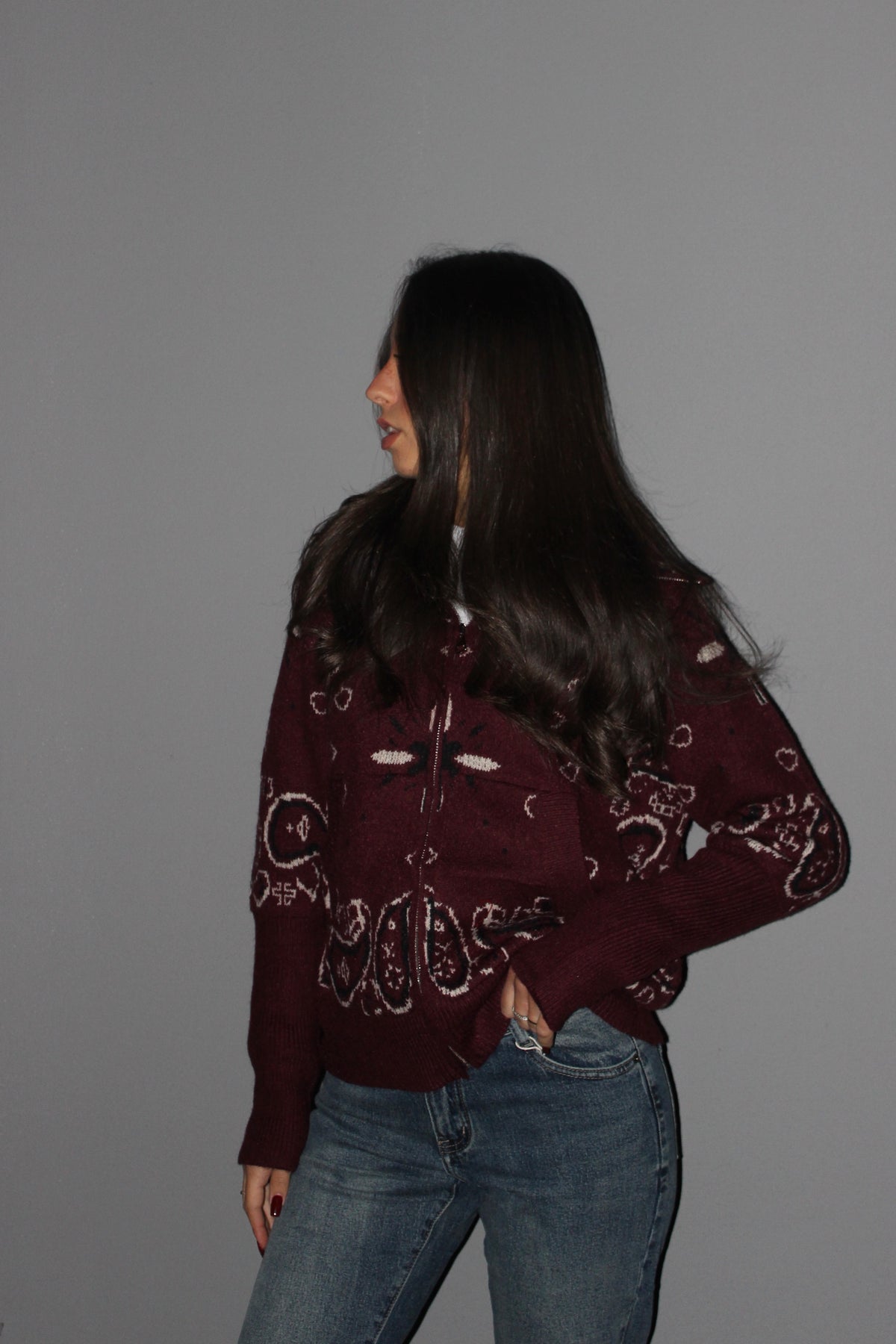 Cardigan Paisley bordeaux