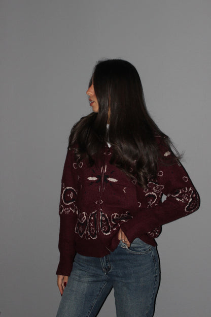 Cardigan Paisley bordeaux