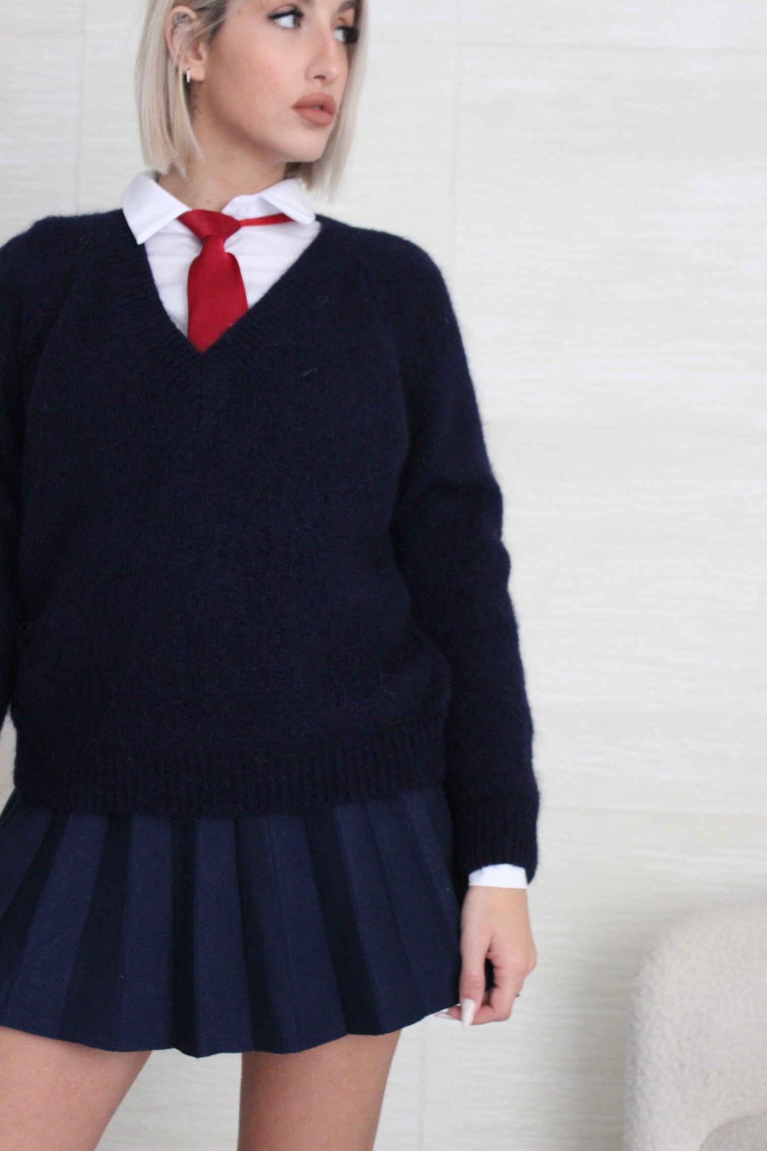 Pull Mohair scollo a V Grigio