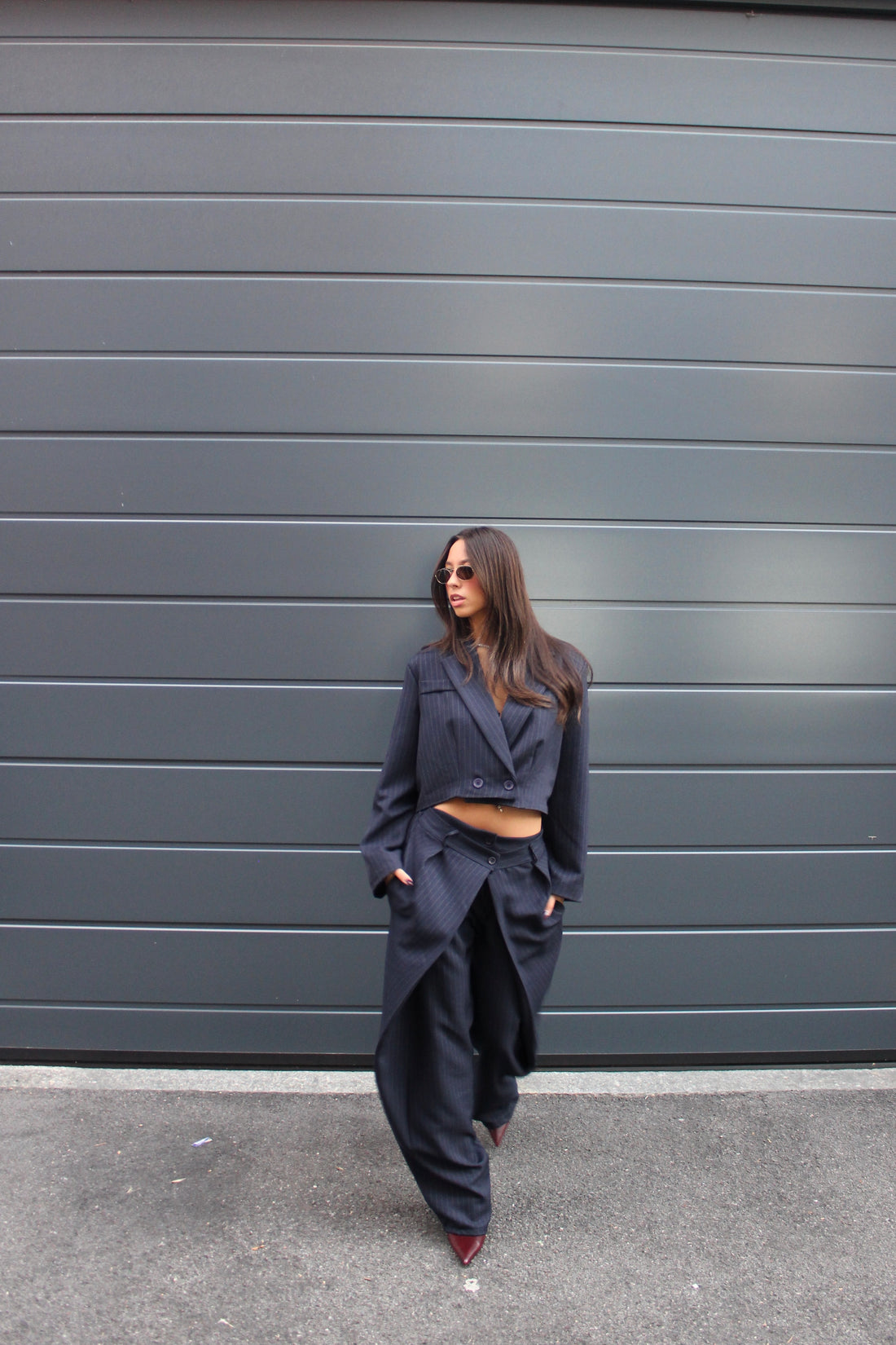 Tailleur gessato blu