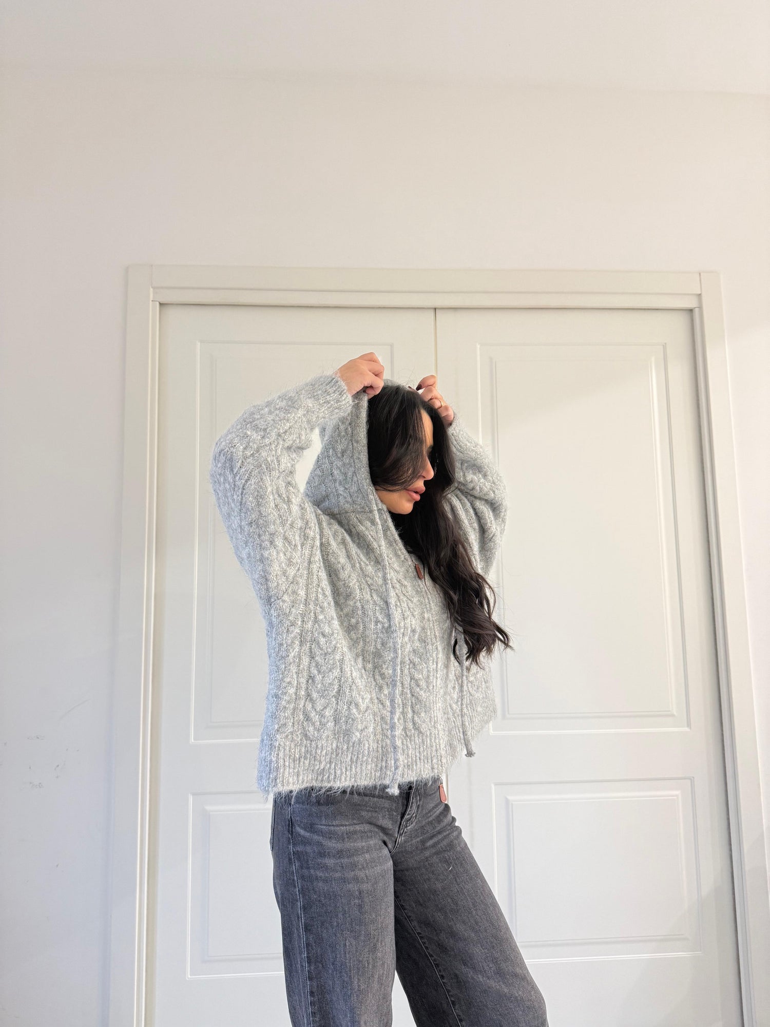 Cardigan con cappuccio Grigio
