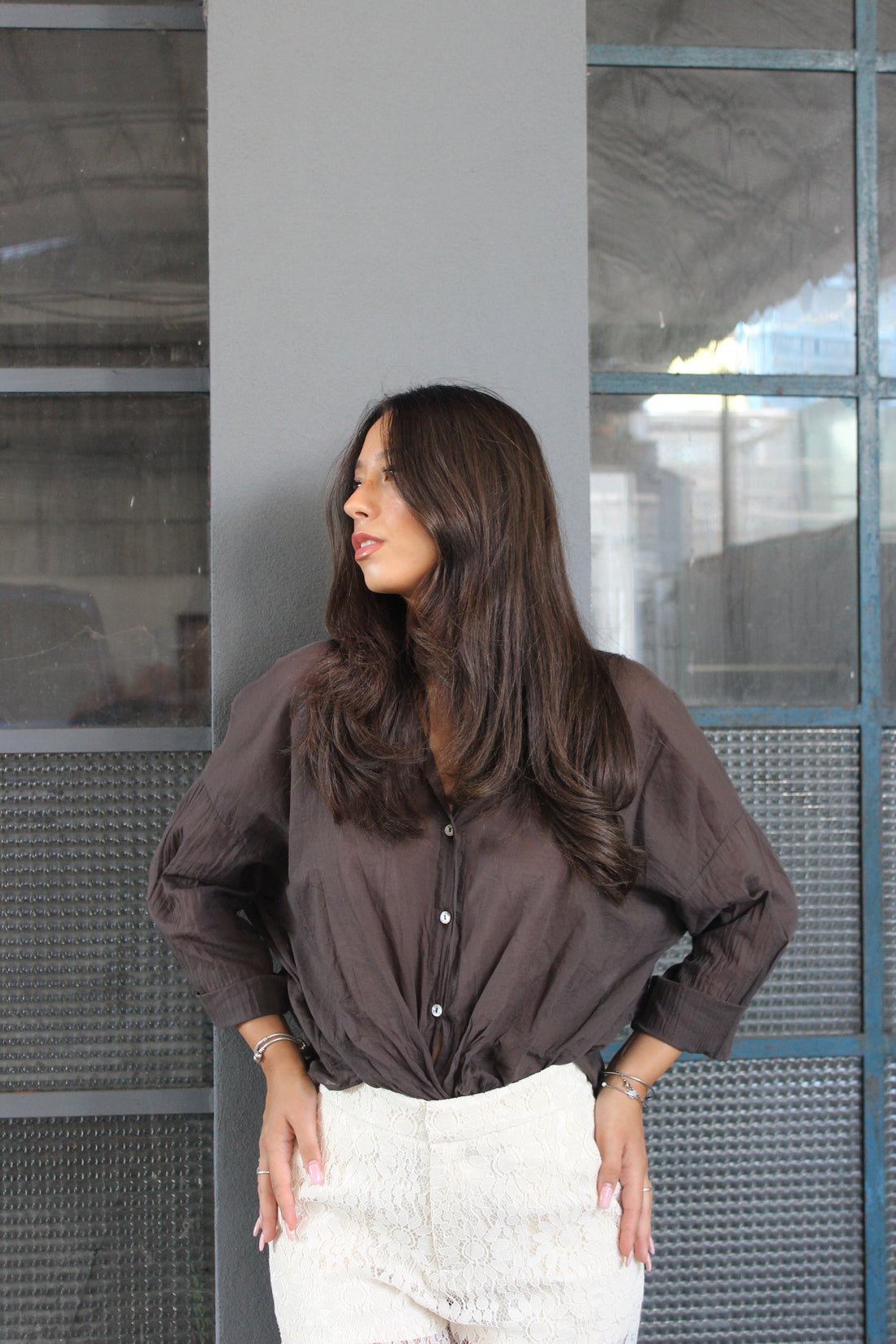 Camicia 100% cotone cioccolato
