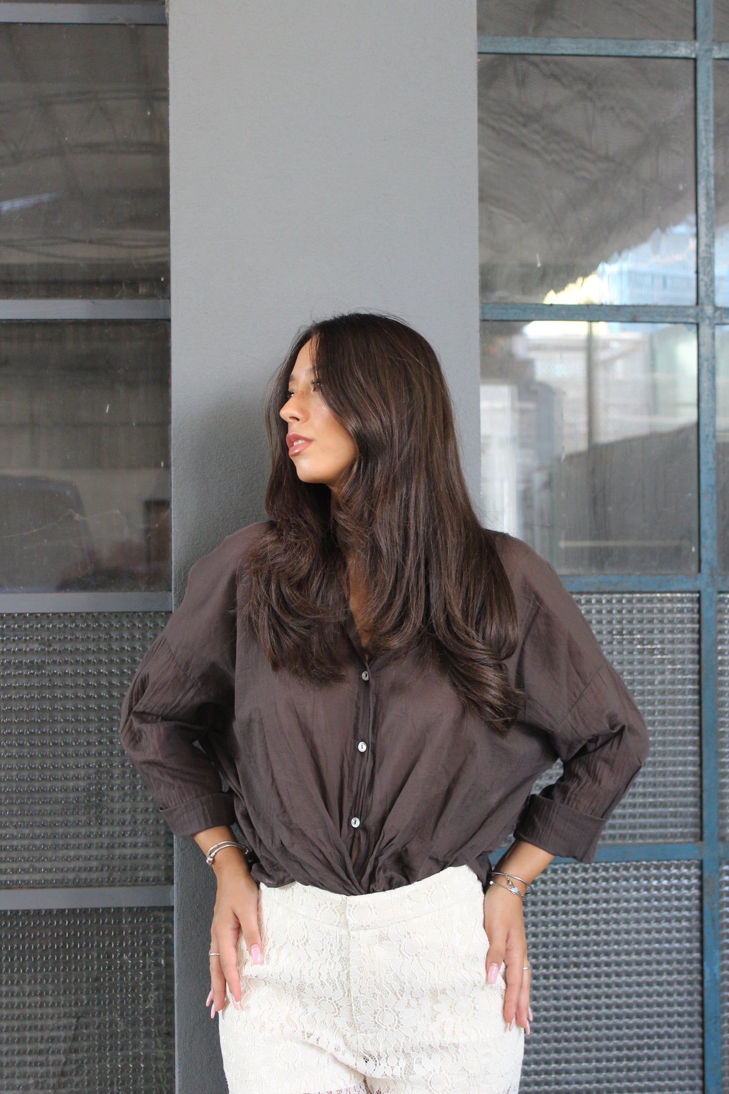 Camicia 100% cotone cioccolato
