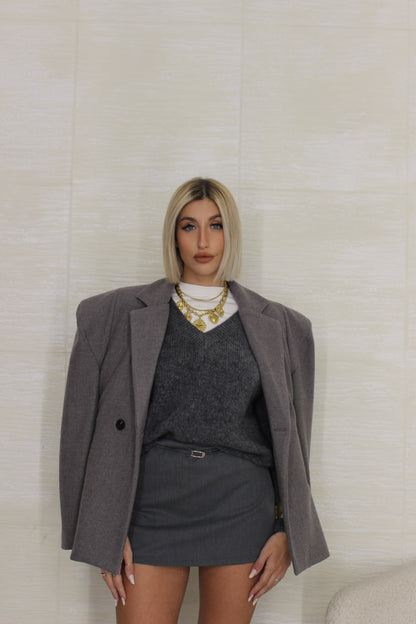 Pull Mohair scollo a V Grigio