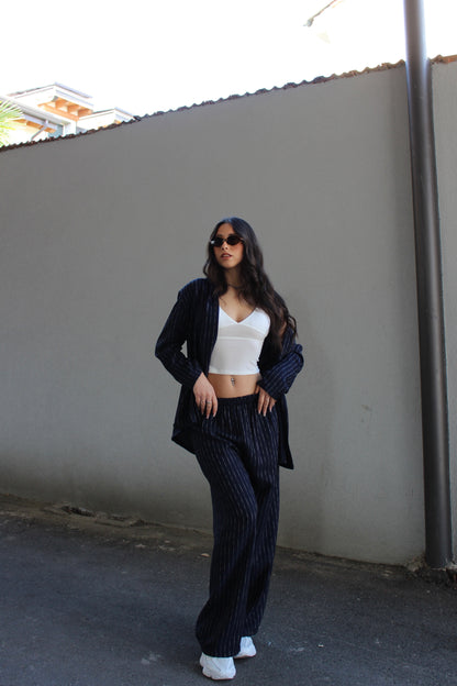 Completo gessato basic blu