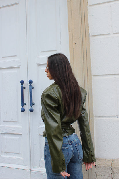 Trench corto vinile olive