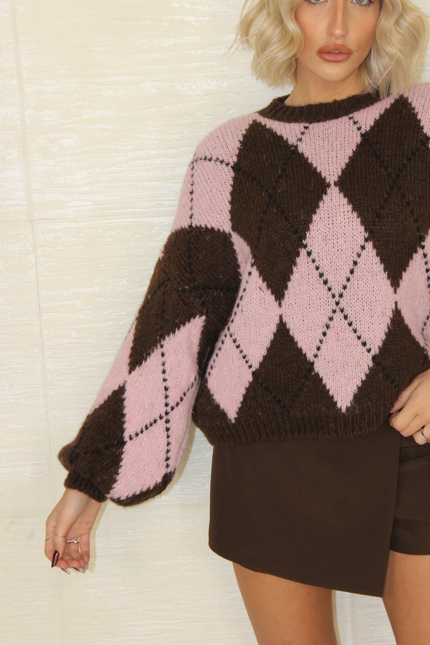 Pull rombi Marrone/Rosa