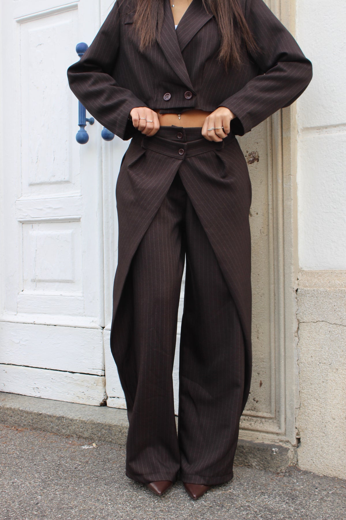 Tailleur gessato cioccolato