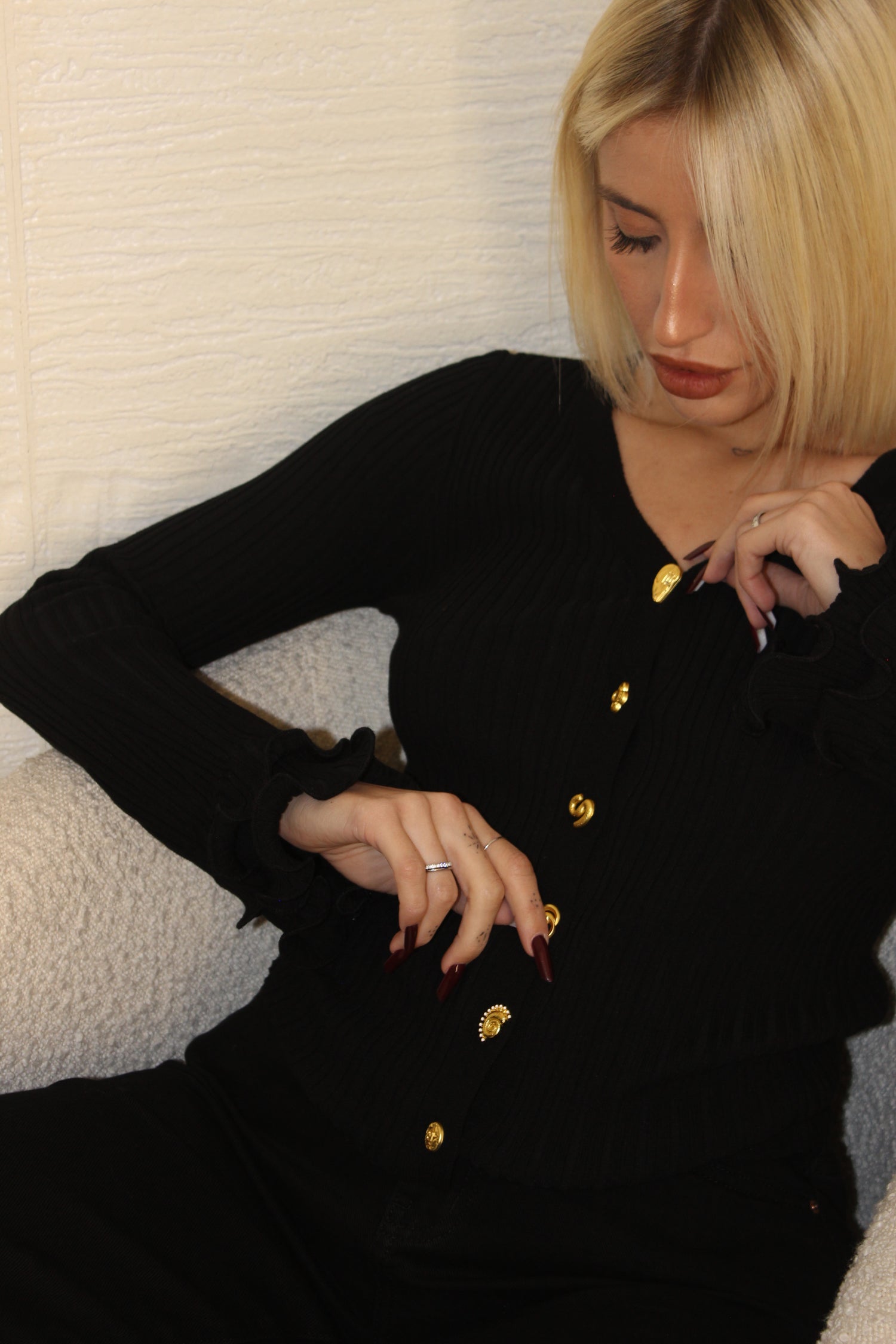 Maglia con Bottoni Nero