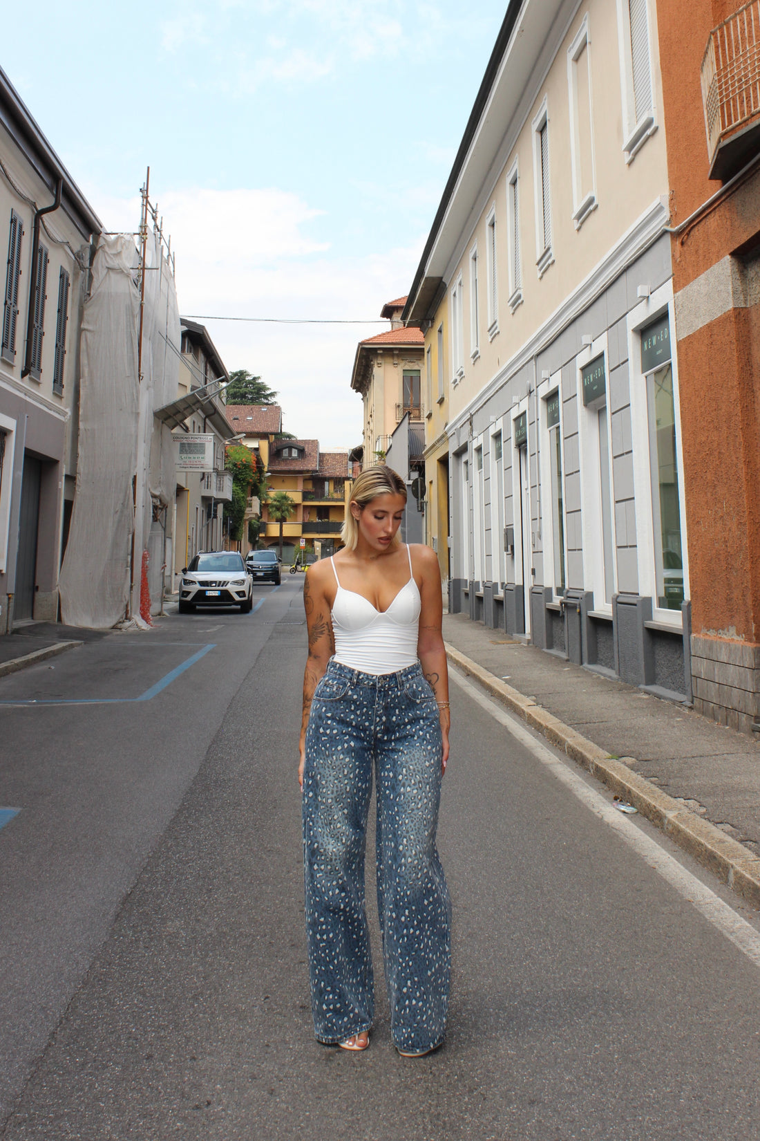 Jeans leopard bianco
