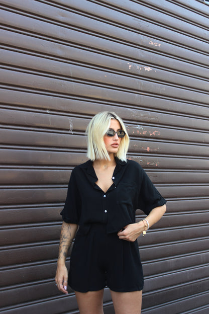 Coordianto blusa crop nero