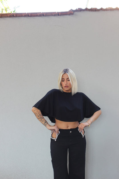 t-shirt crop nera