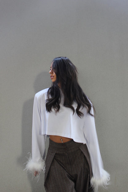 t-shirt crop plume bianca